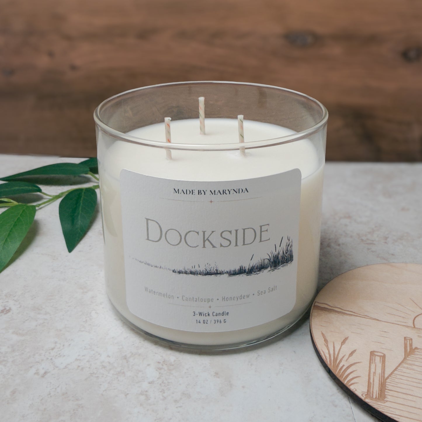Dockside 3-Wick Candle with Engraved Wood Lid
