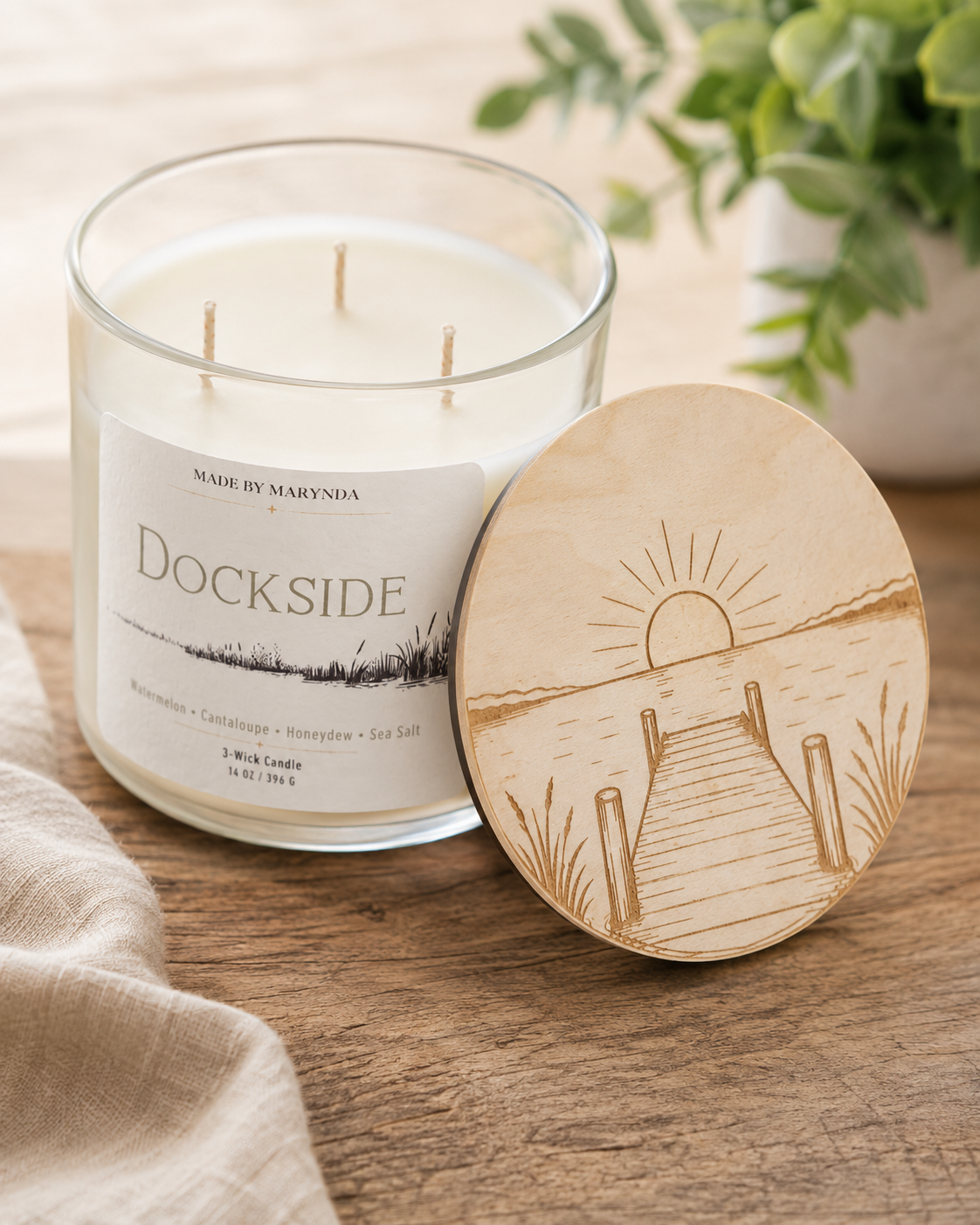 Dockside 3-Wick Candle with Engraved Wood Lid