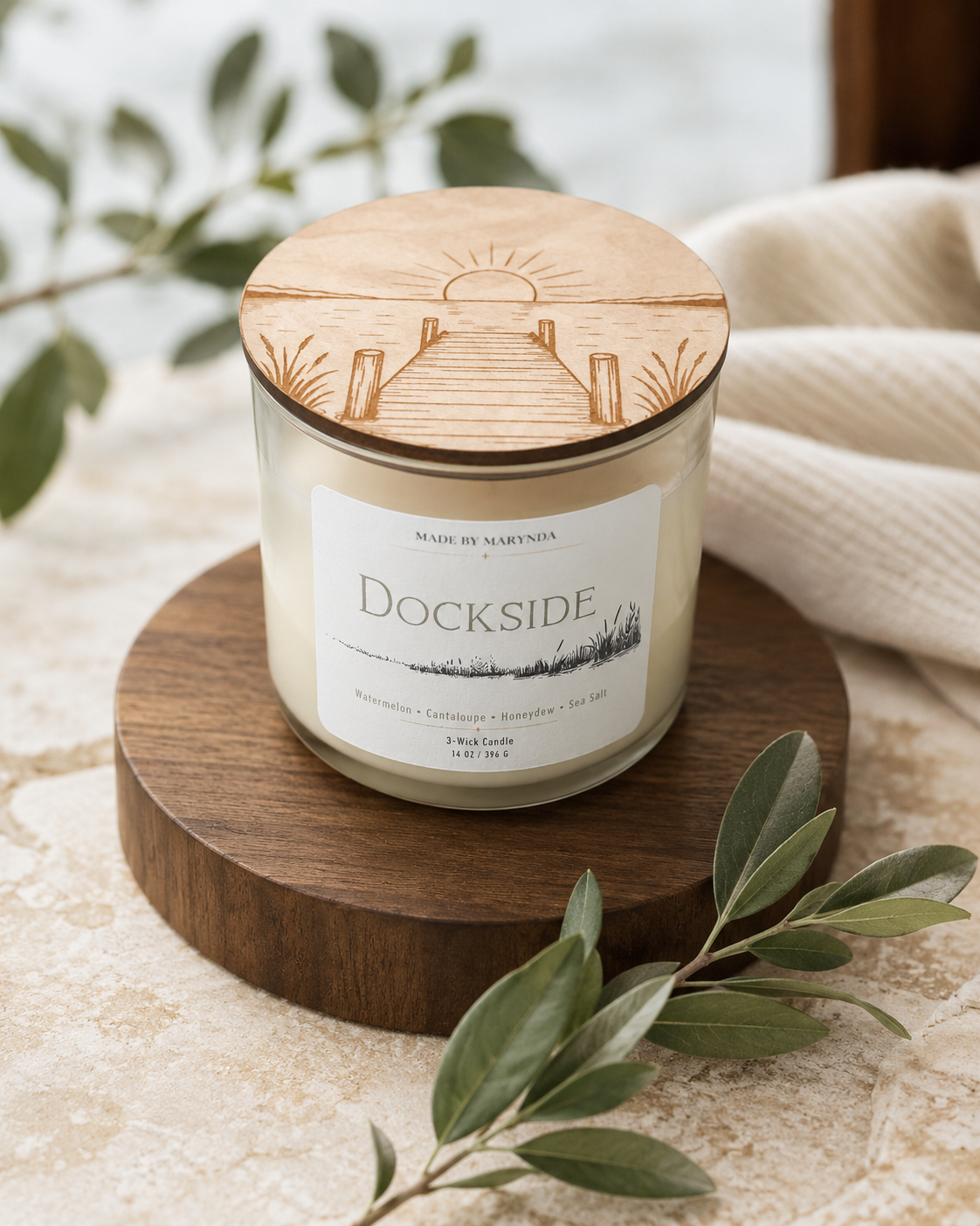 Dockside 3-Wick Candle with Engraved Wood Lid