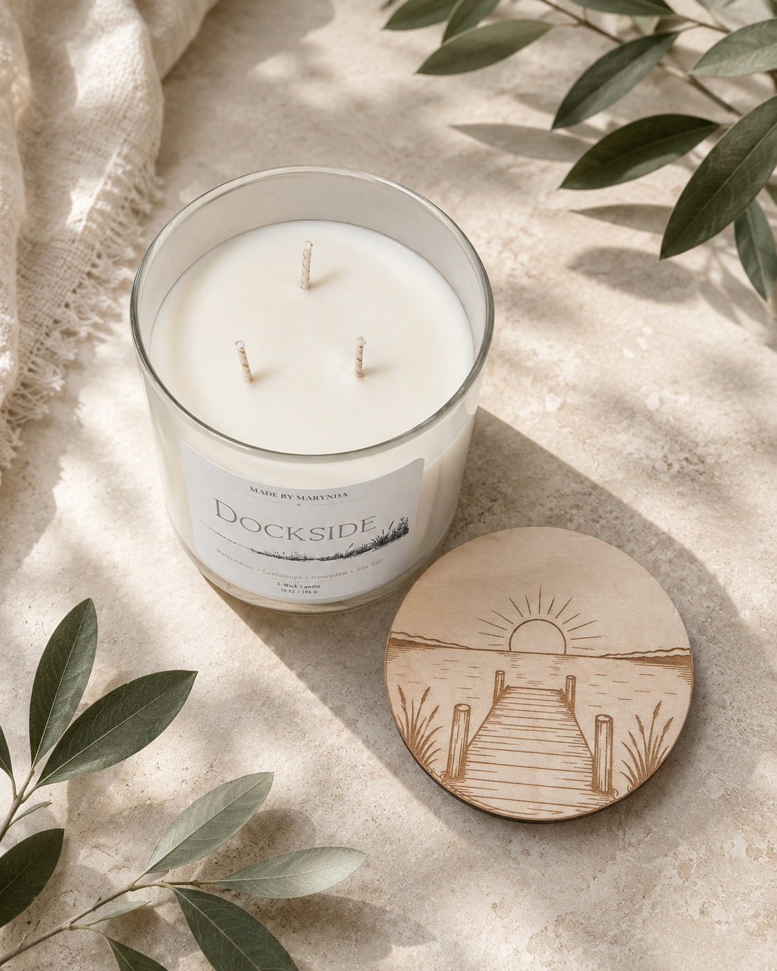 Dockside 3-Wick Candle with Engraved Wood Lid