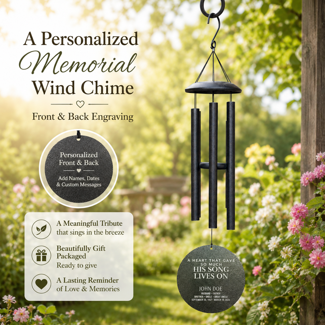 Custom Engraved Memorial Wind Chime | Sympathy Gift