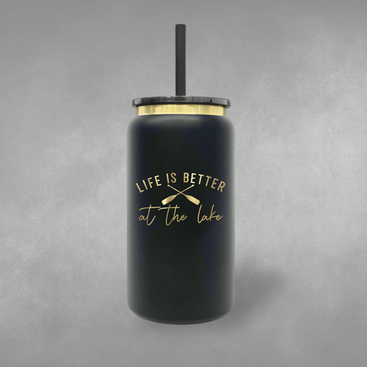 Personalized Black & Gold Tumbler – 16 oz