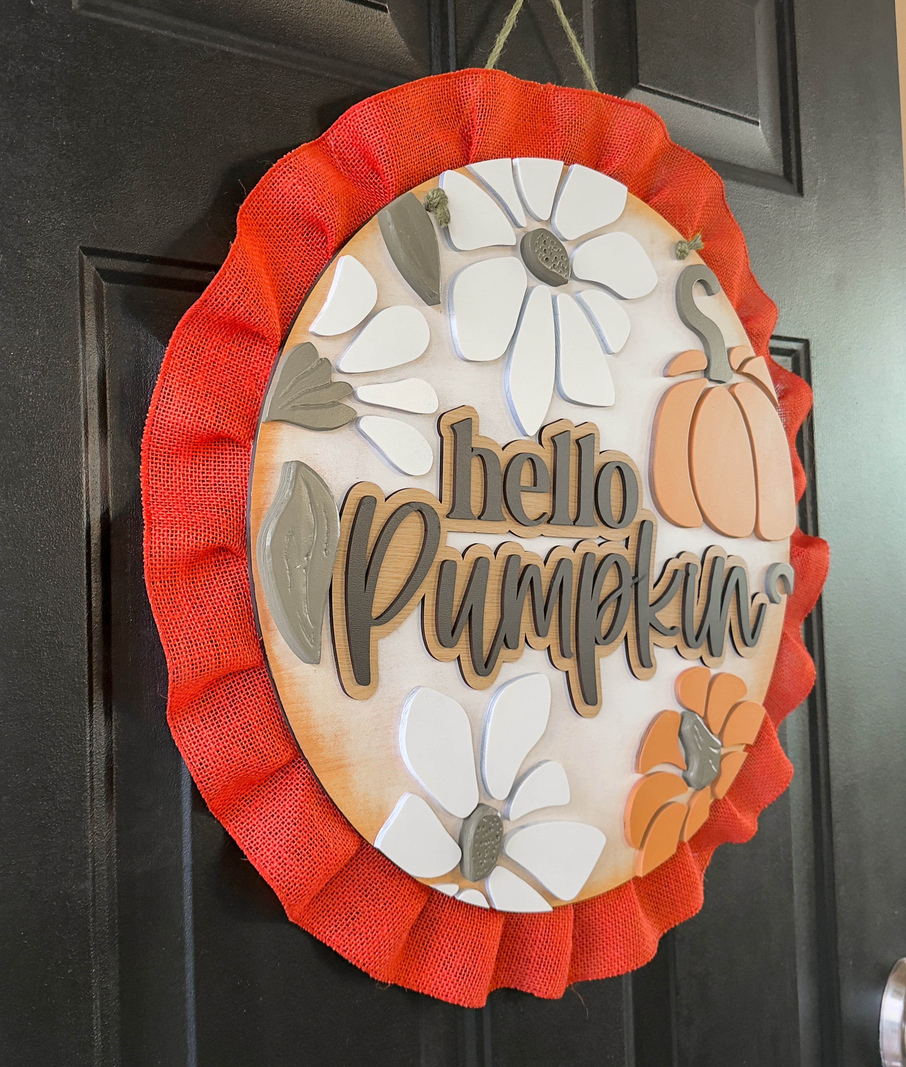 Hello Pumpkin Door Hanger – 18” 3D Layered Wood Fall Sign for Front Door