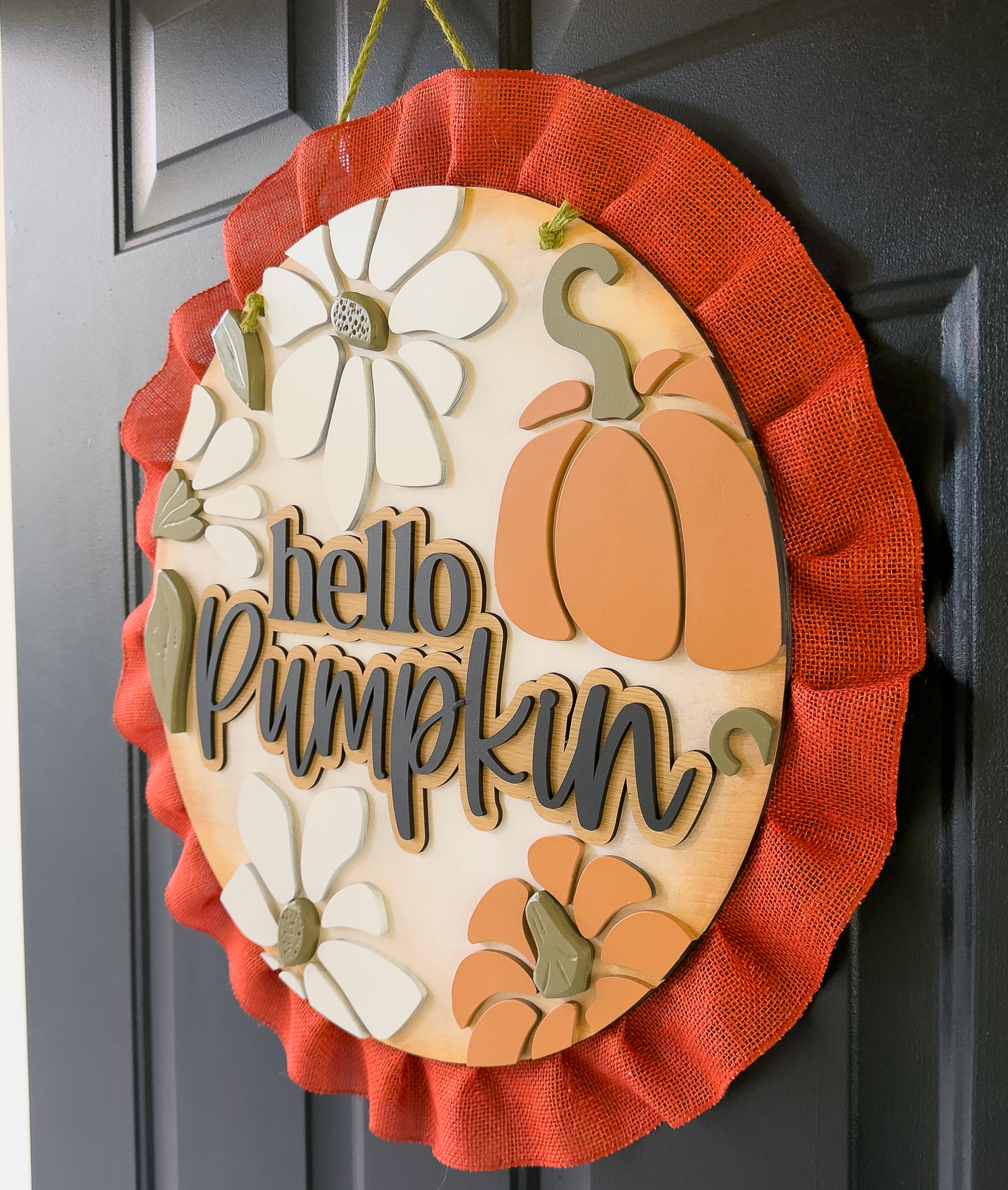 Hello Pumpkin Door Hanger – 18” 3D Layered Wood Fall Sign for Front Door