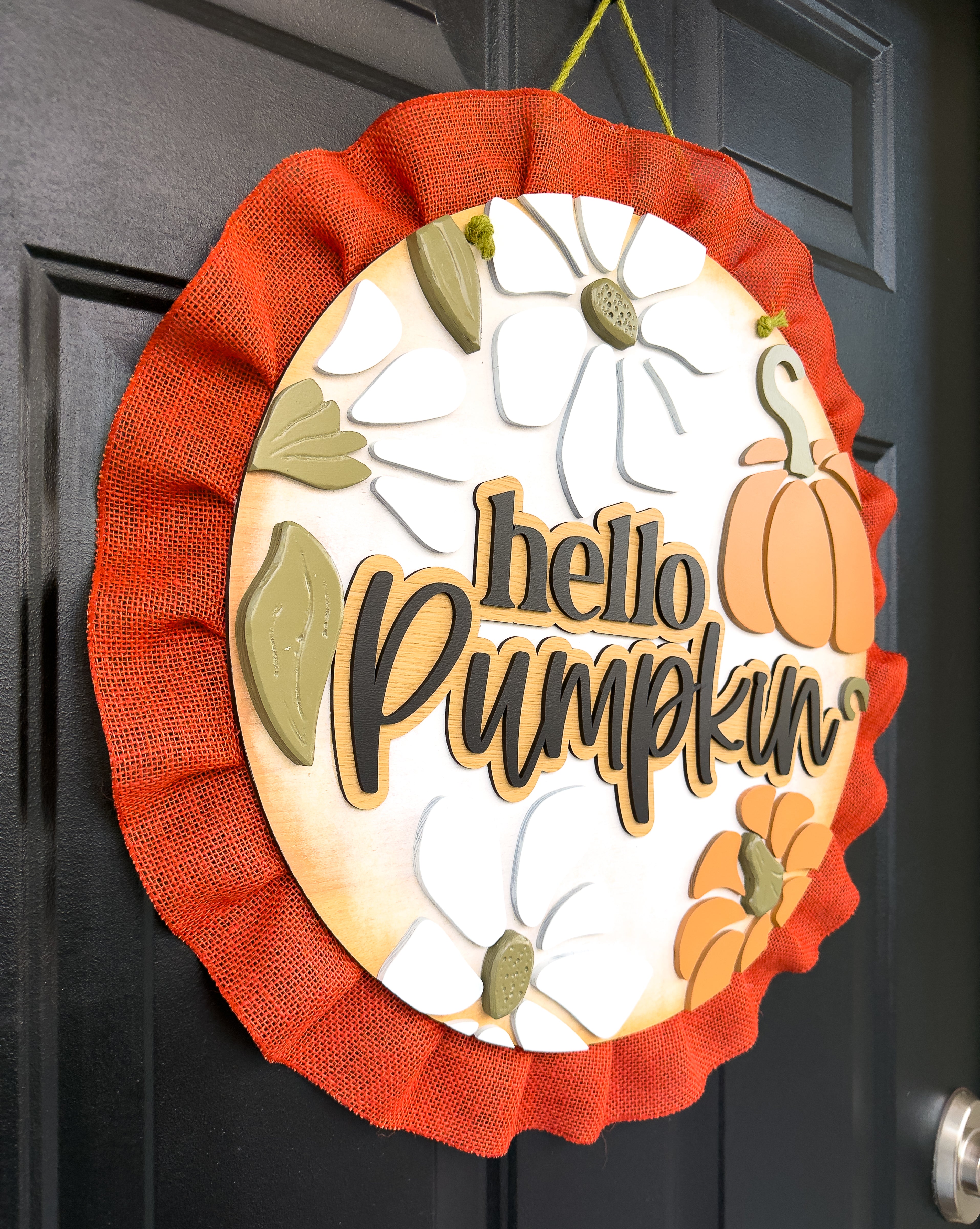 Hello Pumpkin Door Hanger – 18” 3D Layered Wood Fall Sign for Front Door
