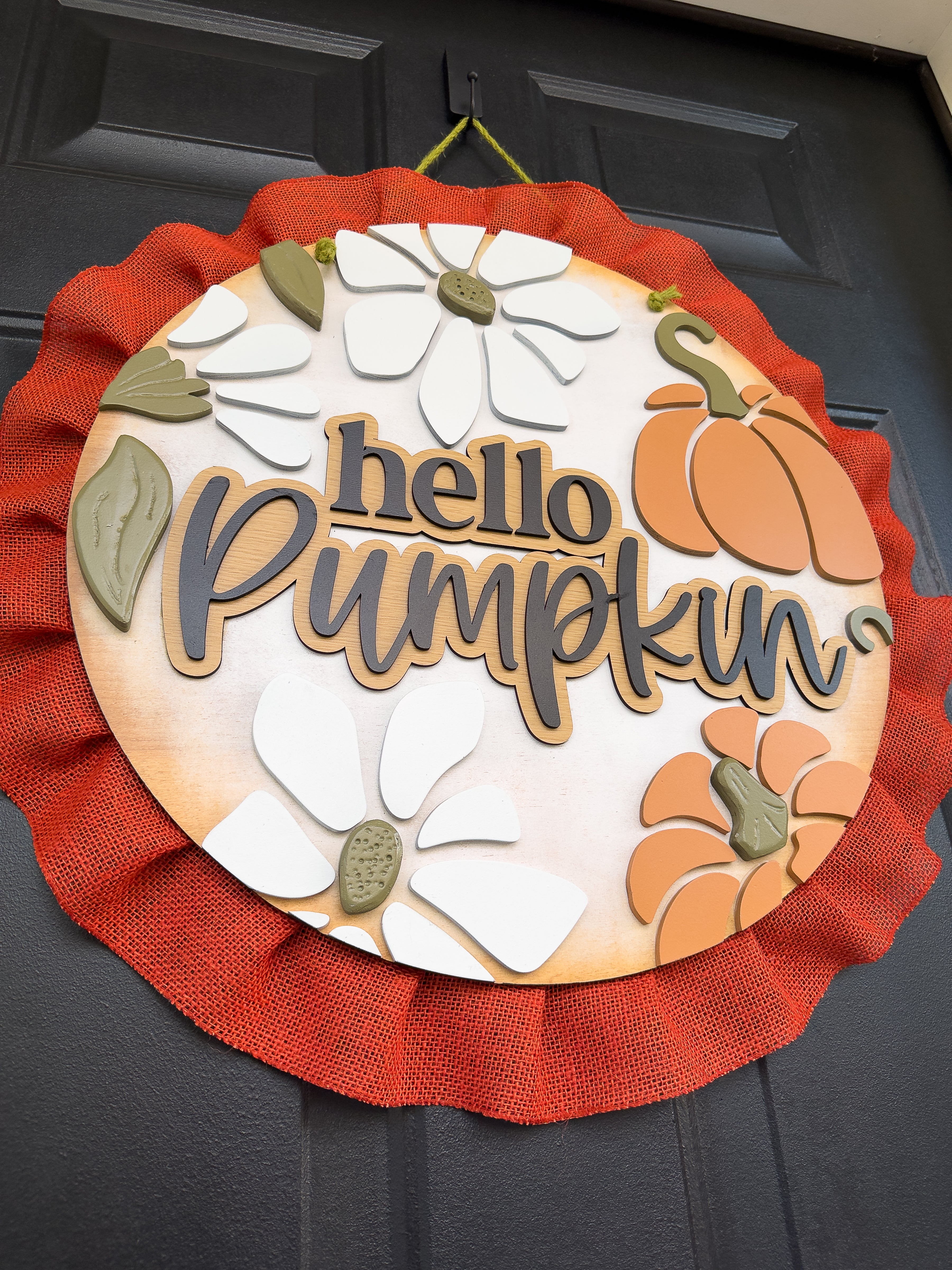 Hello Pumpkin Door Hanger – 18” 3D Layered Wood Fall Sign for Front Door