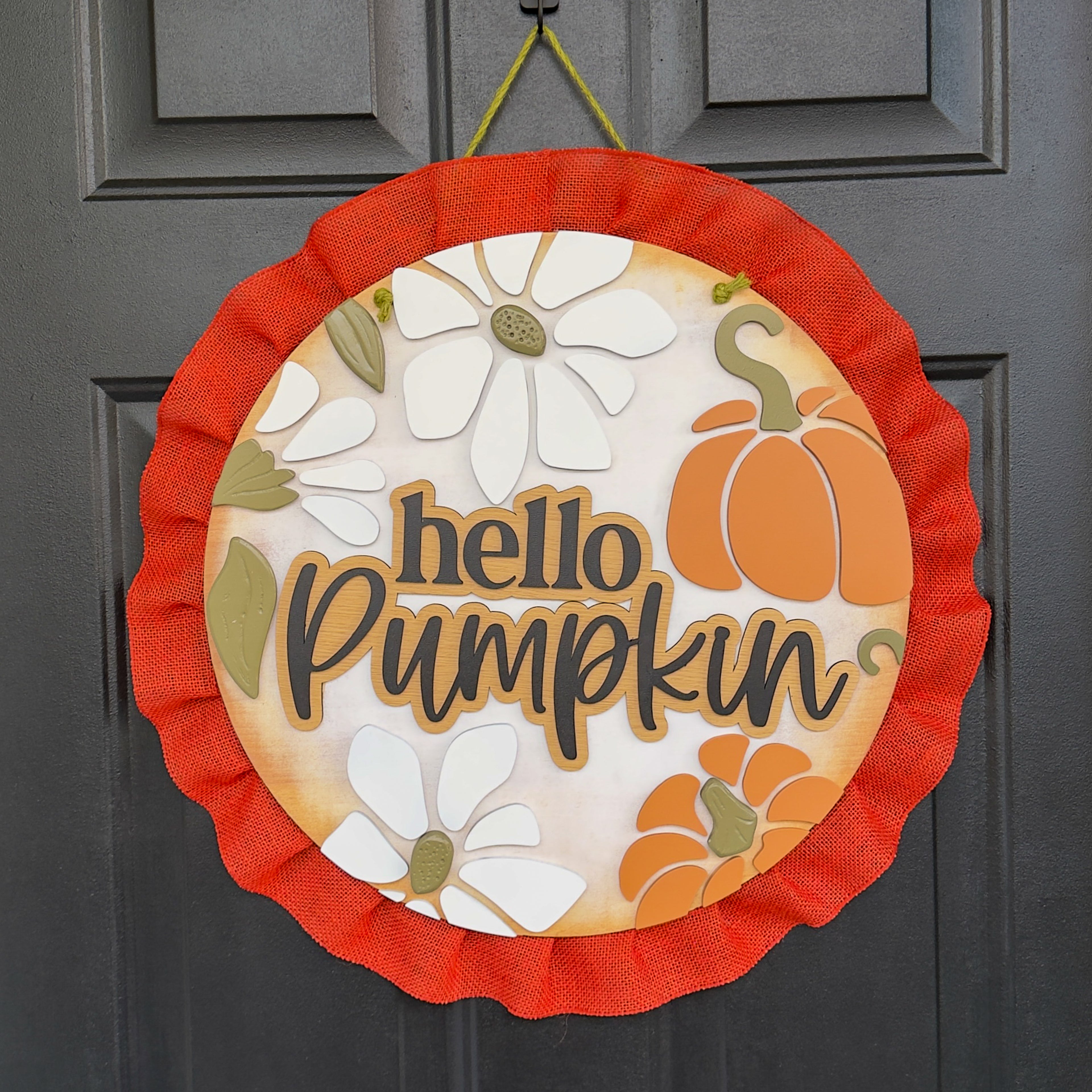 Hello Pumpkin Door Hanger – 18” 3D Layered Wood Fall Sign for Front Door
