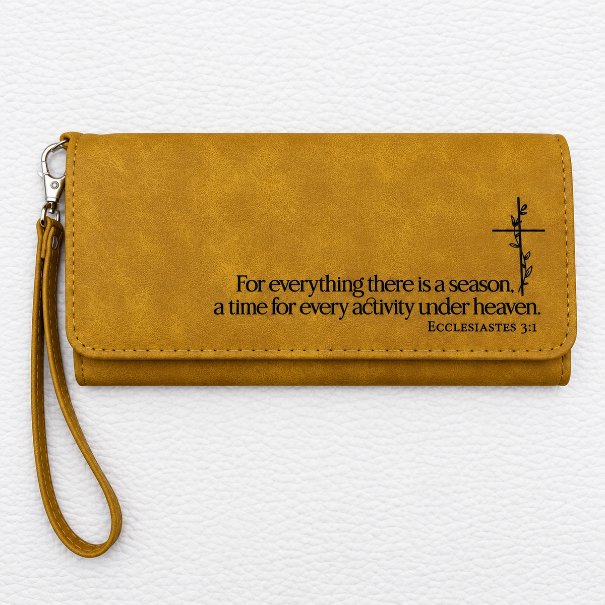 Personalized Leatherette Faith Wallet with Floral Cross Design
