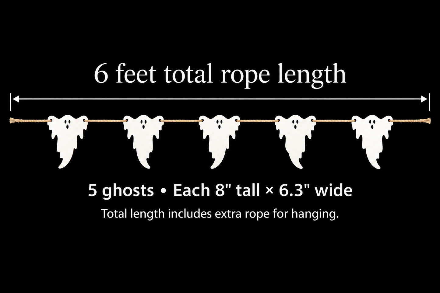 Halloween Ghost Garland – 6 Foot White Wood Mantel Decor