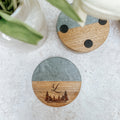 Engraved Marble & Wood Coaster Set – Personalized Initial with Forest Pine Tree Design