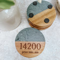 Personalized Marble & Acacia Wood Coaster Set – Custom House Number or Location
