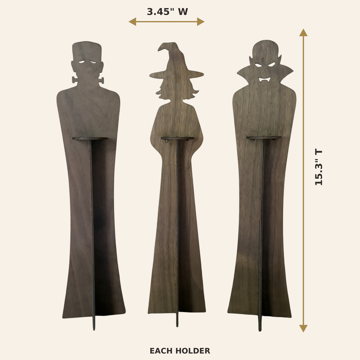 Halloween LED Tealight Holders – Walnut Witch, Vampire & Monster Set
