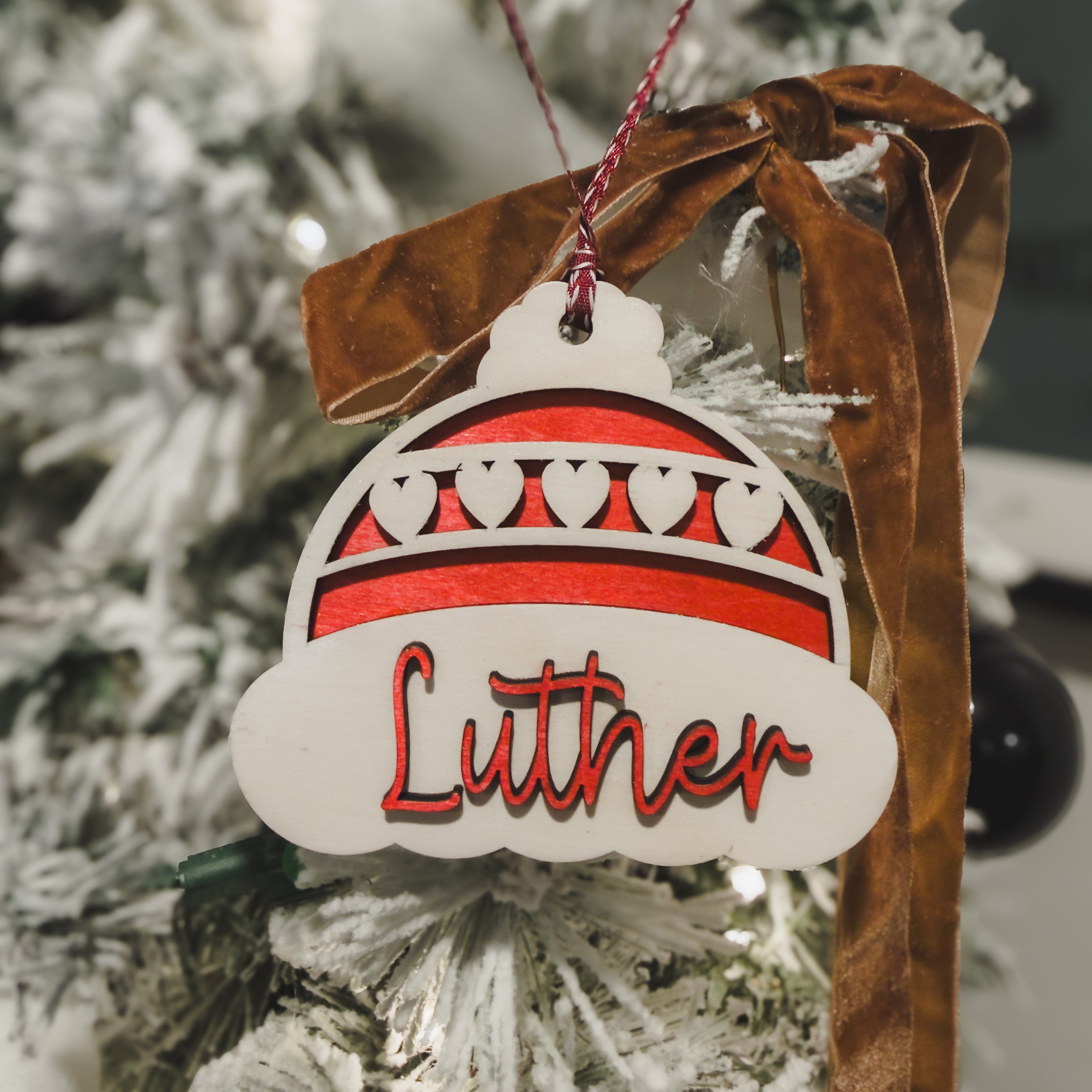 Personalized Winter Hat Name Tag – Layered Wood Christmas Gift Tag