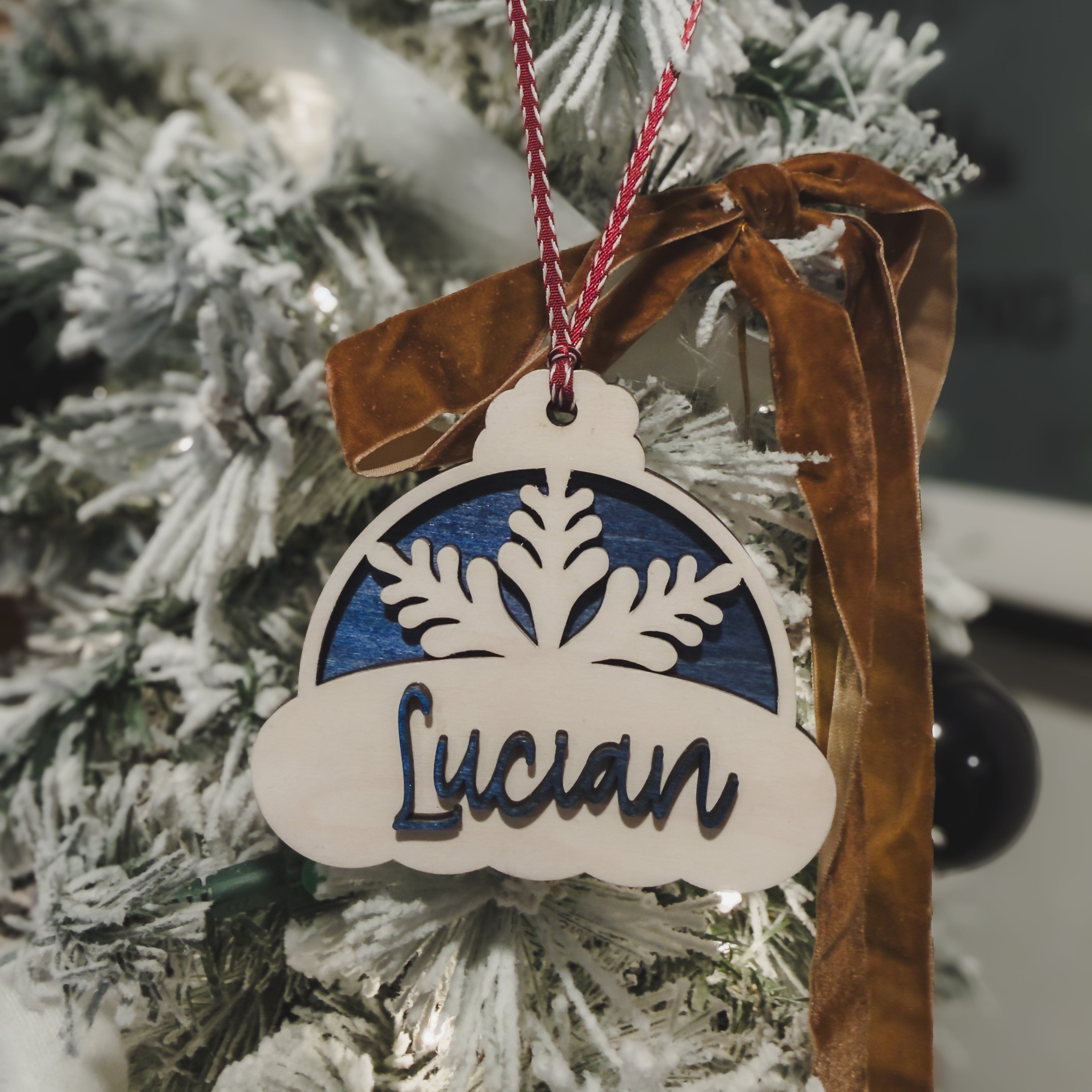 Personalized Winter Hat Name Tag – Layered Wood Christmas Gift Tag