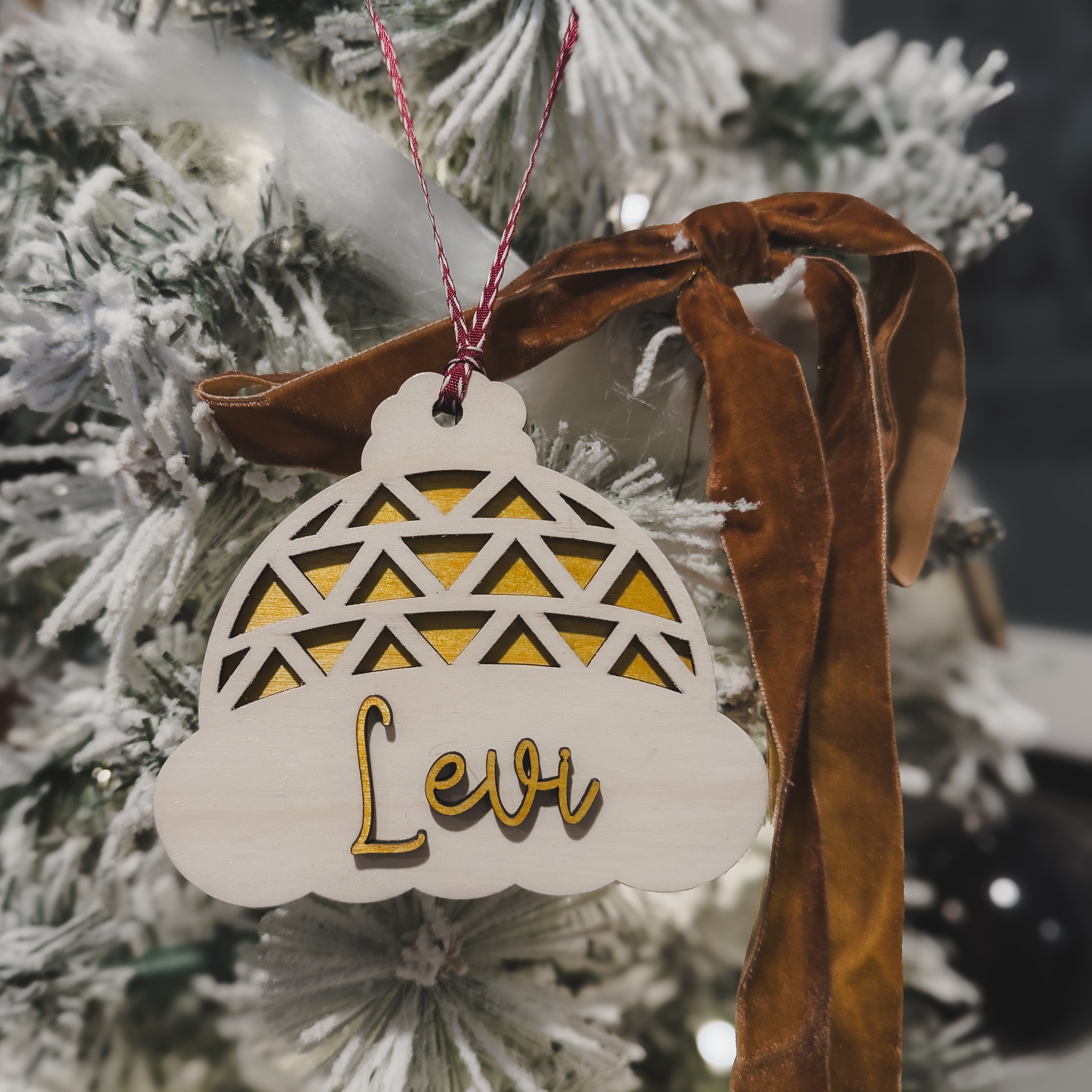 Personalized Winter Hat Name Tag – Layered Wood Christmas Gift Tag