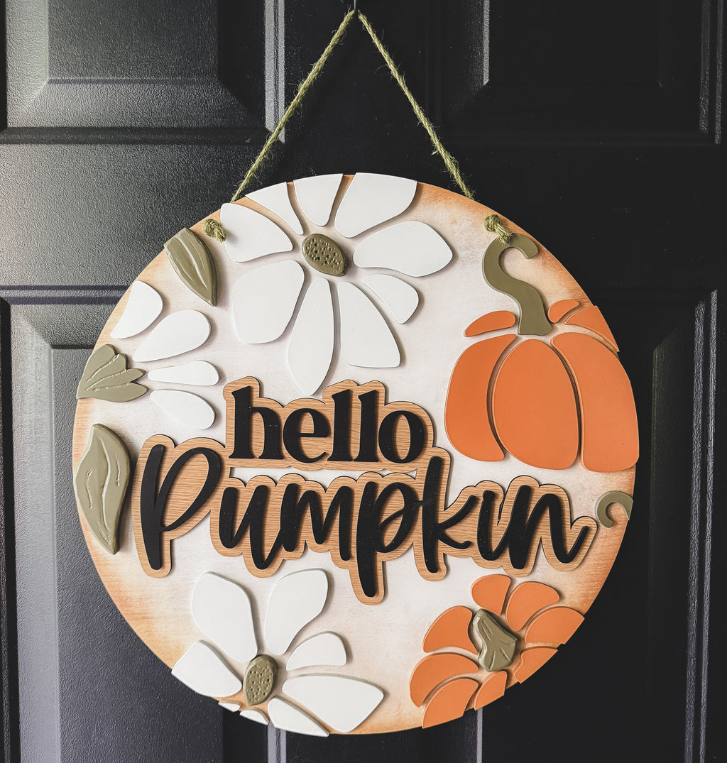 Hello Pumpkin Door Hanger – 18” 3D Layered Wood Fall Sign for Front Door FREE SHIPPING