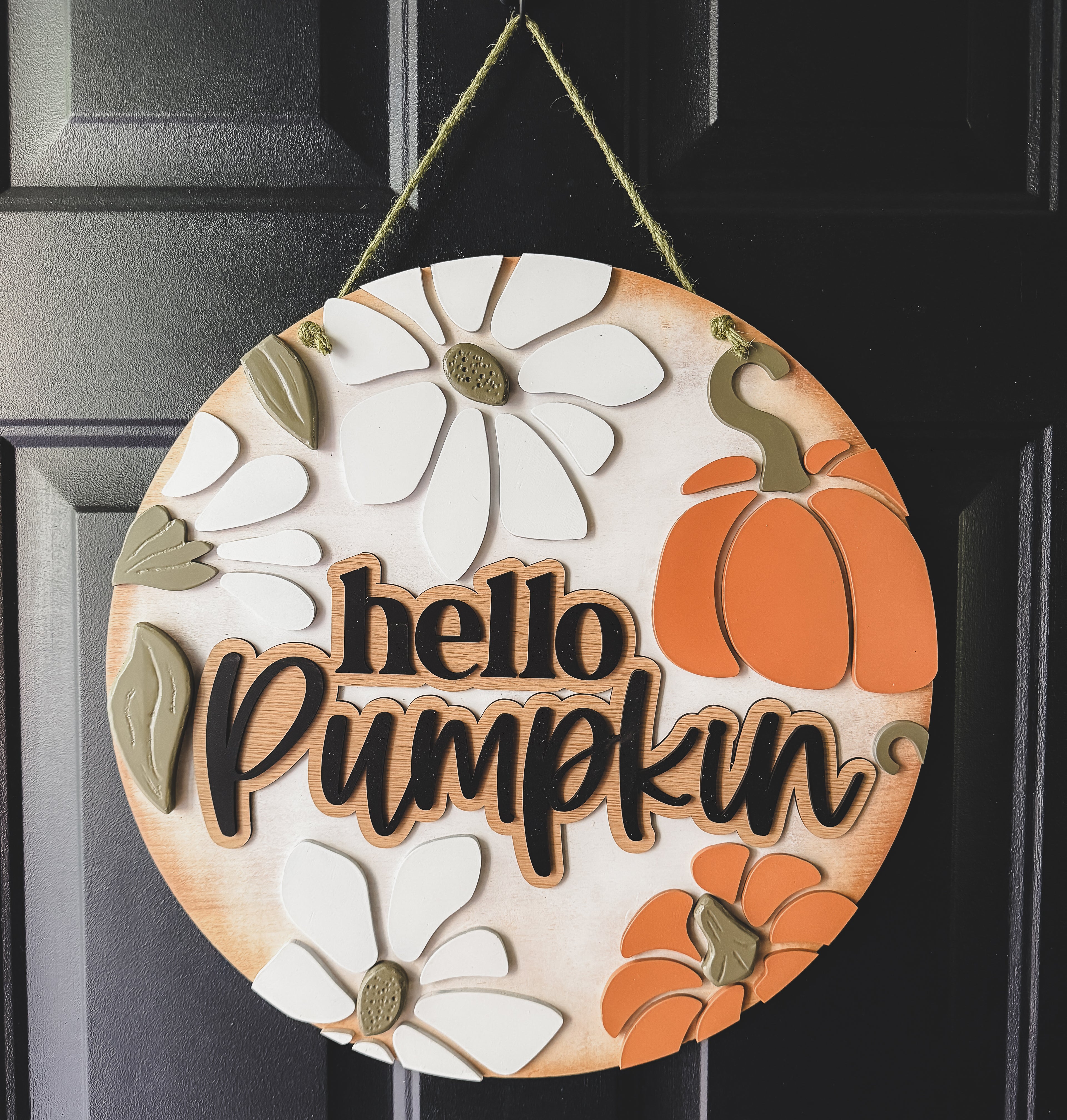 Hello Pumpkin Door Hanger – 18” 3D Layered Wood Fall Sign for Front Door FREE SHIPPING