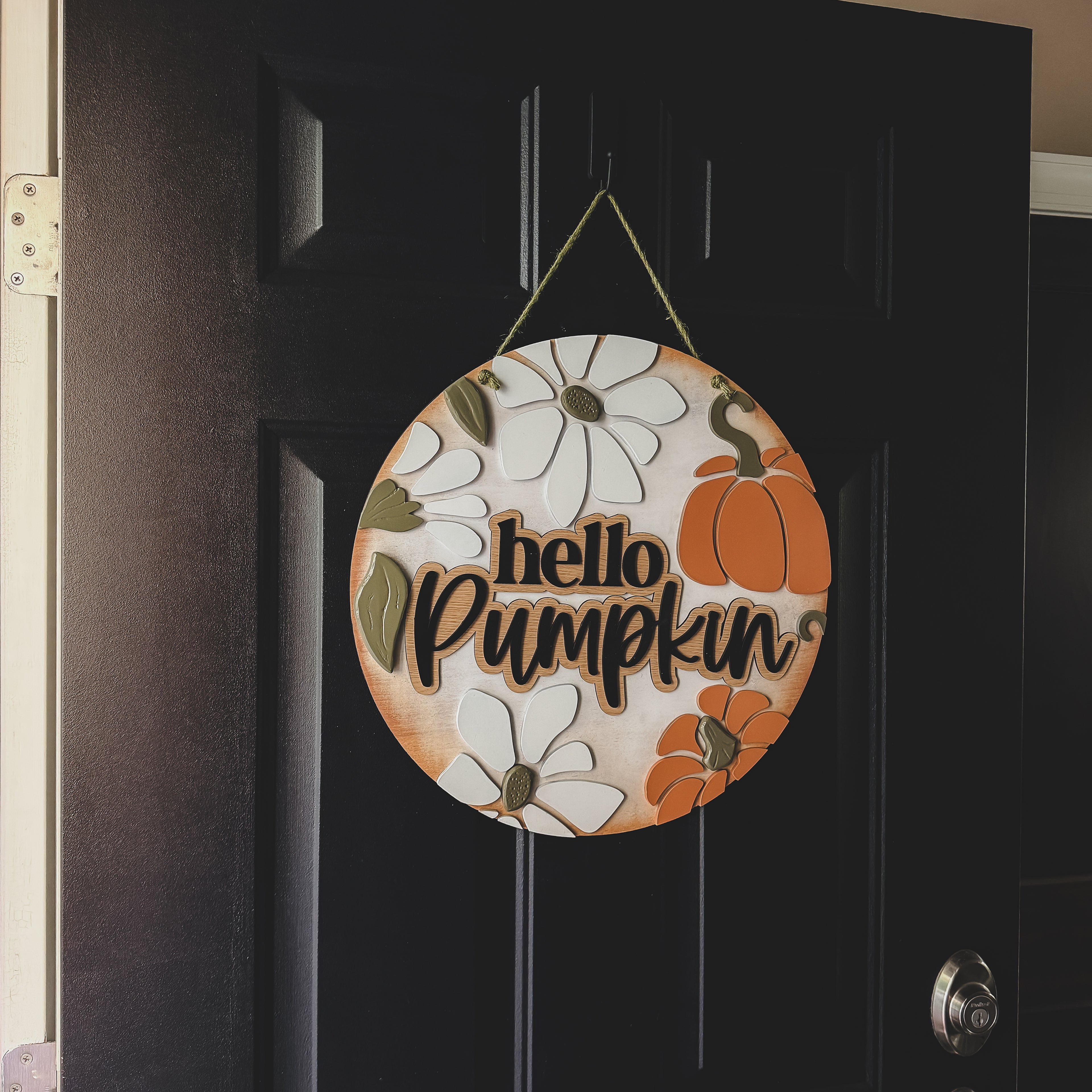 Hello Pumpkin Door Hanger – 18” 3D Layered Wood Fall Sign for Front Door FREE SHIPPING