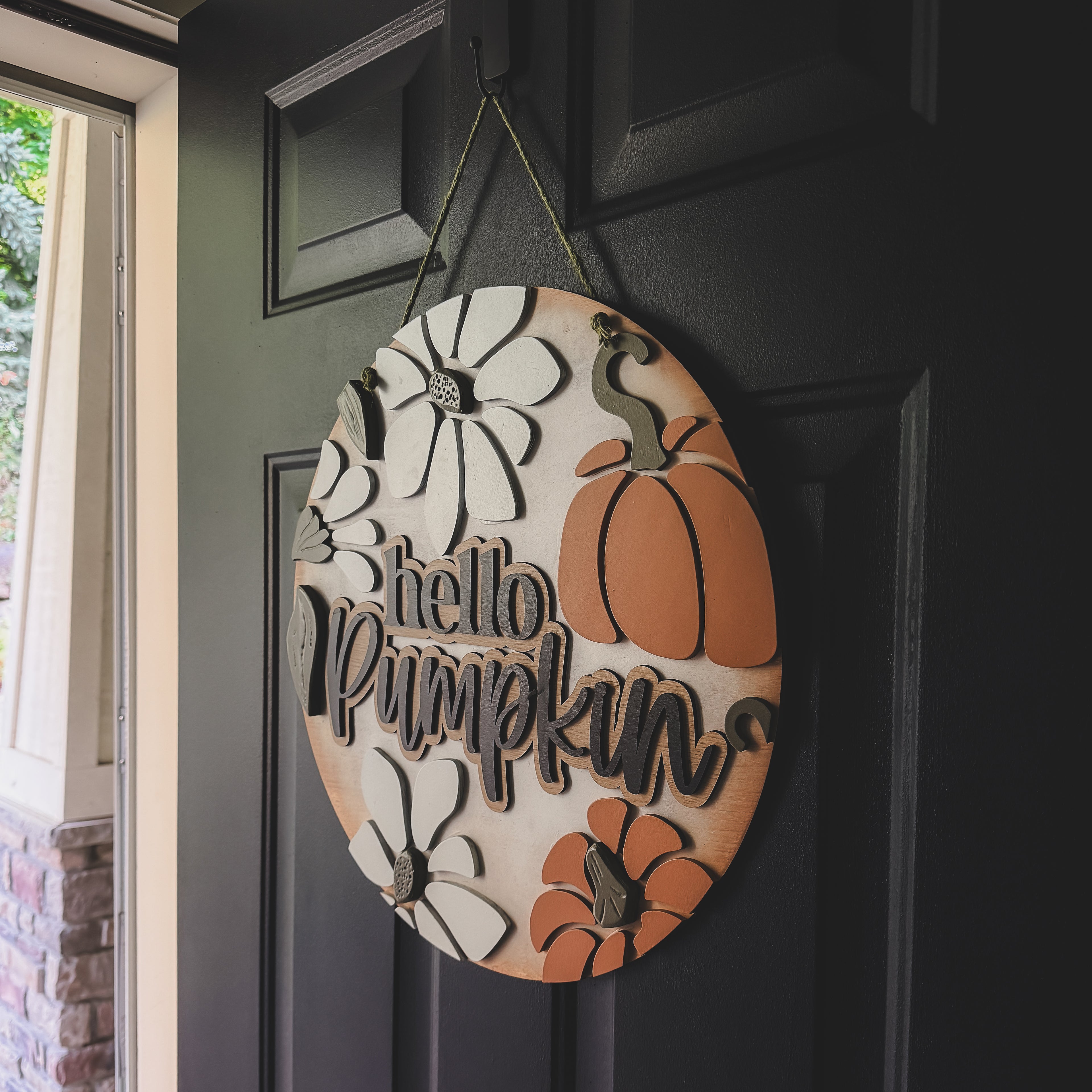 Hello Pumpkin Door Hanger – 18” 3D Layered Wood Fall Sign for Front Door FREE SHIPPING