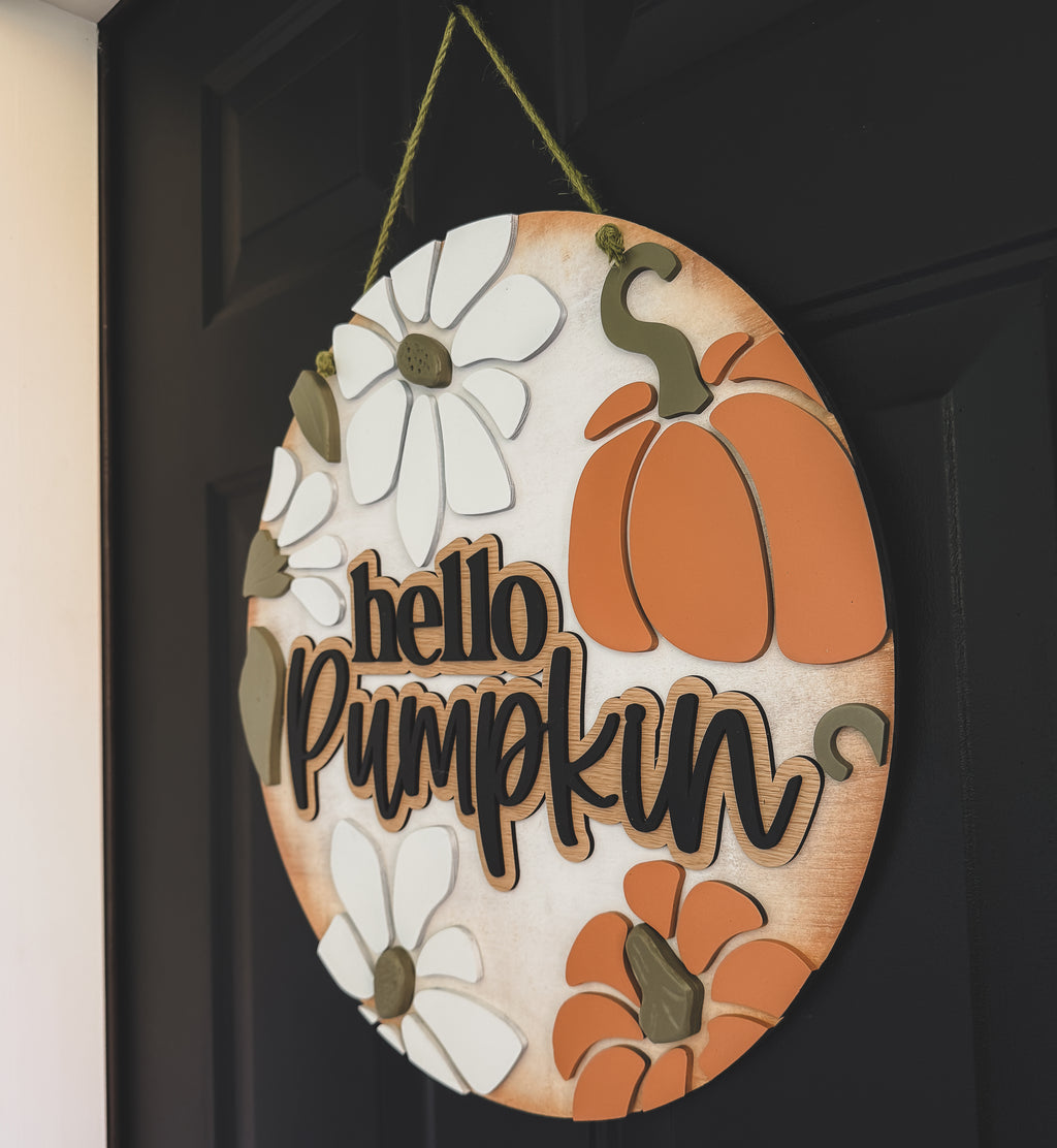 Hello Pumpkin Door Hanger – 18” 3D Layered Wood Fall Sign for Front Door FREE SHIPPING