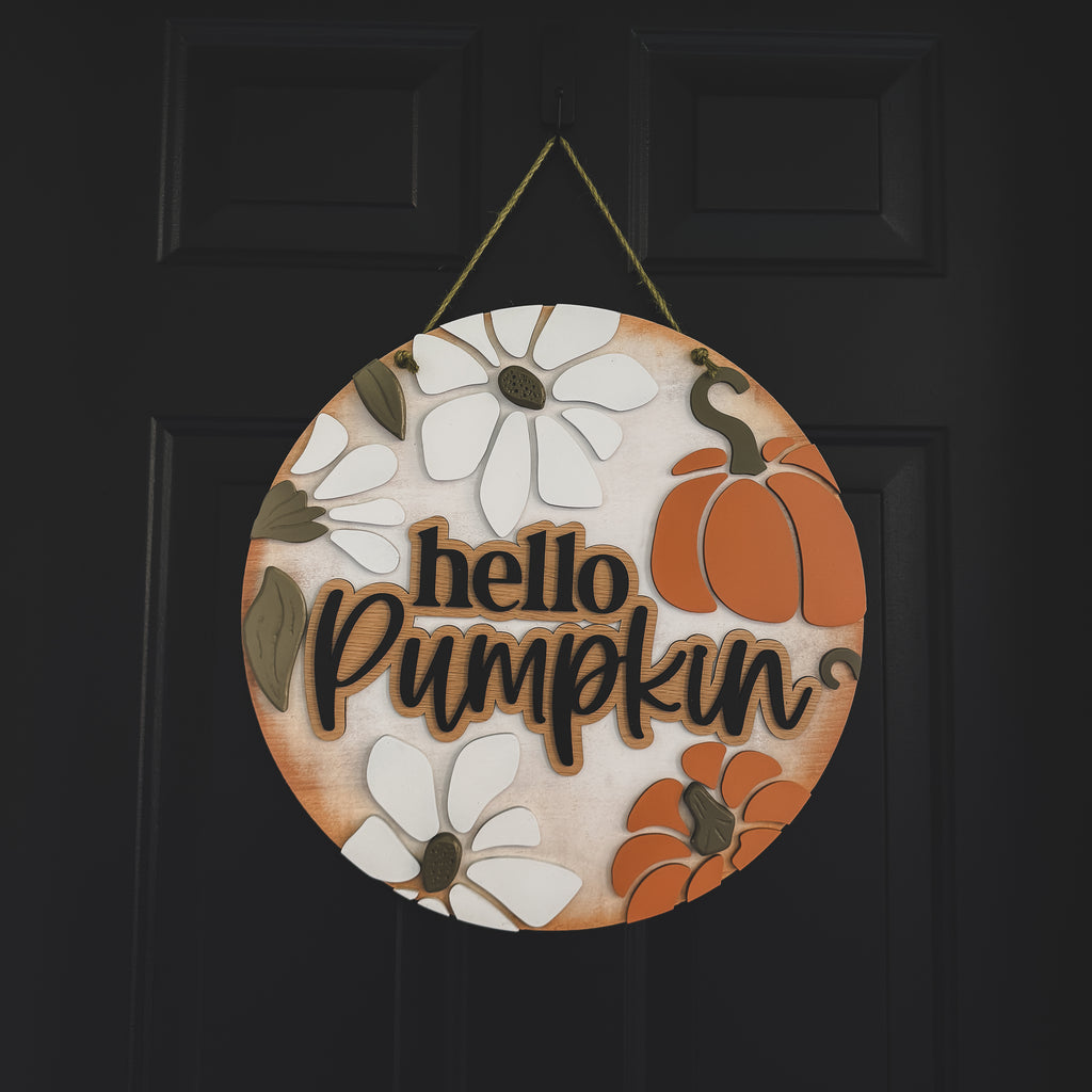 Hello Pumpkin Door Hanger – 18” 3D Layered Wood Fall Sign for Front Door FREE SHIPPING