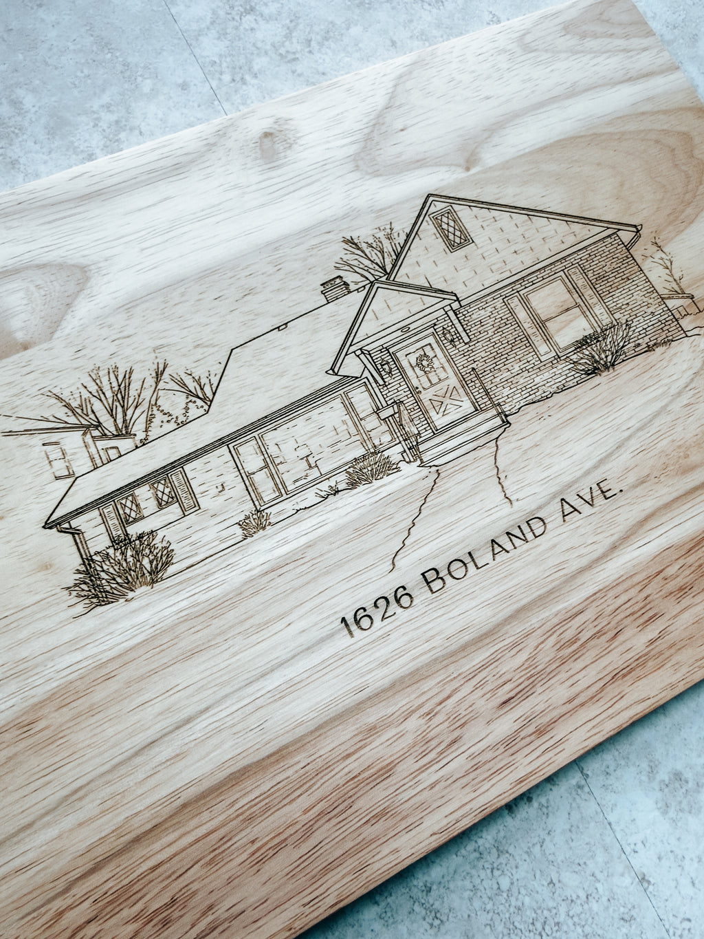 Personalized First Home Cutting Board – Custom House Engraved from Photo