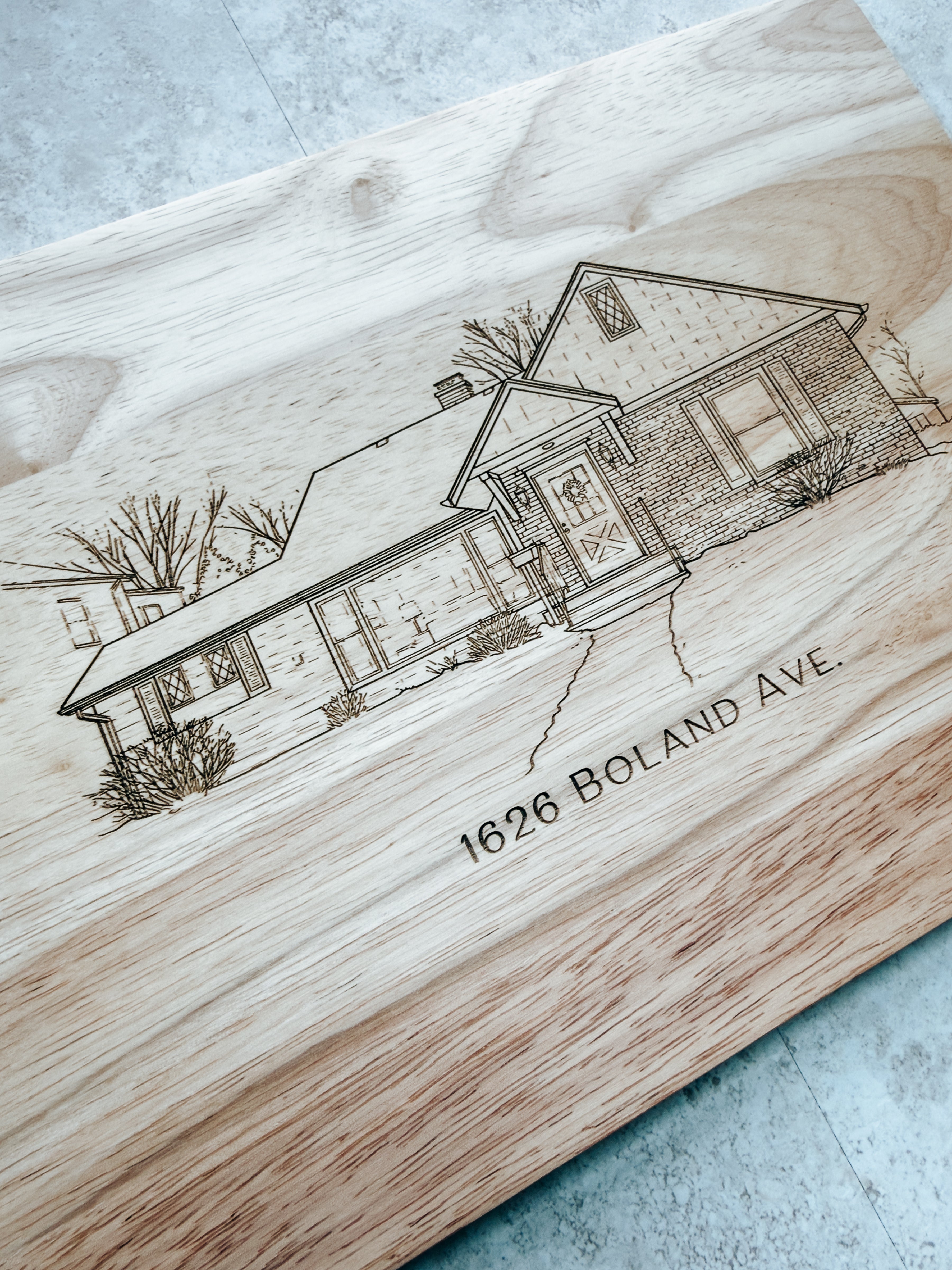Personalized First Home Cutting Board – Custom House Engraved from Photo