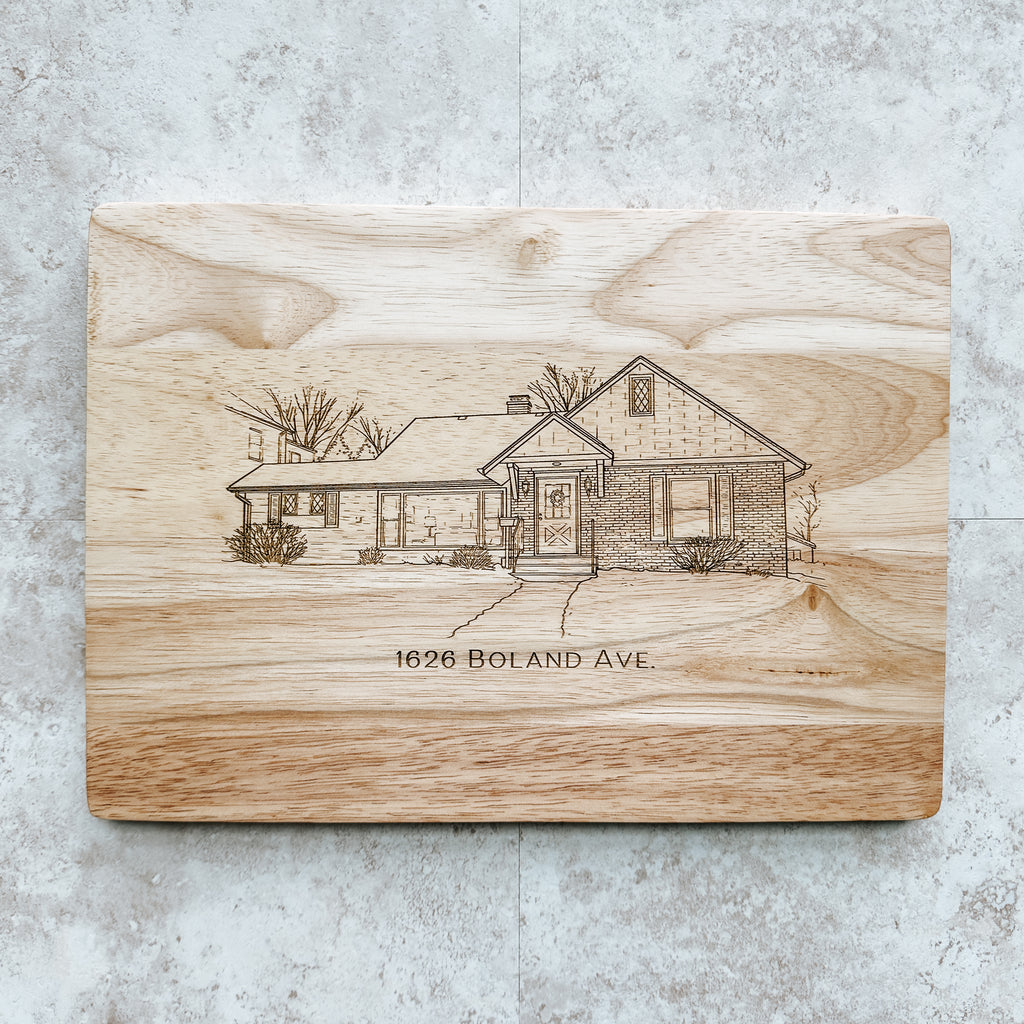 Personalized First Home Cutting Board – Custom House Engraved from Photo