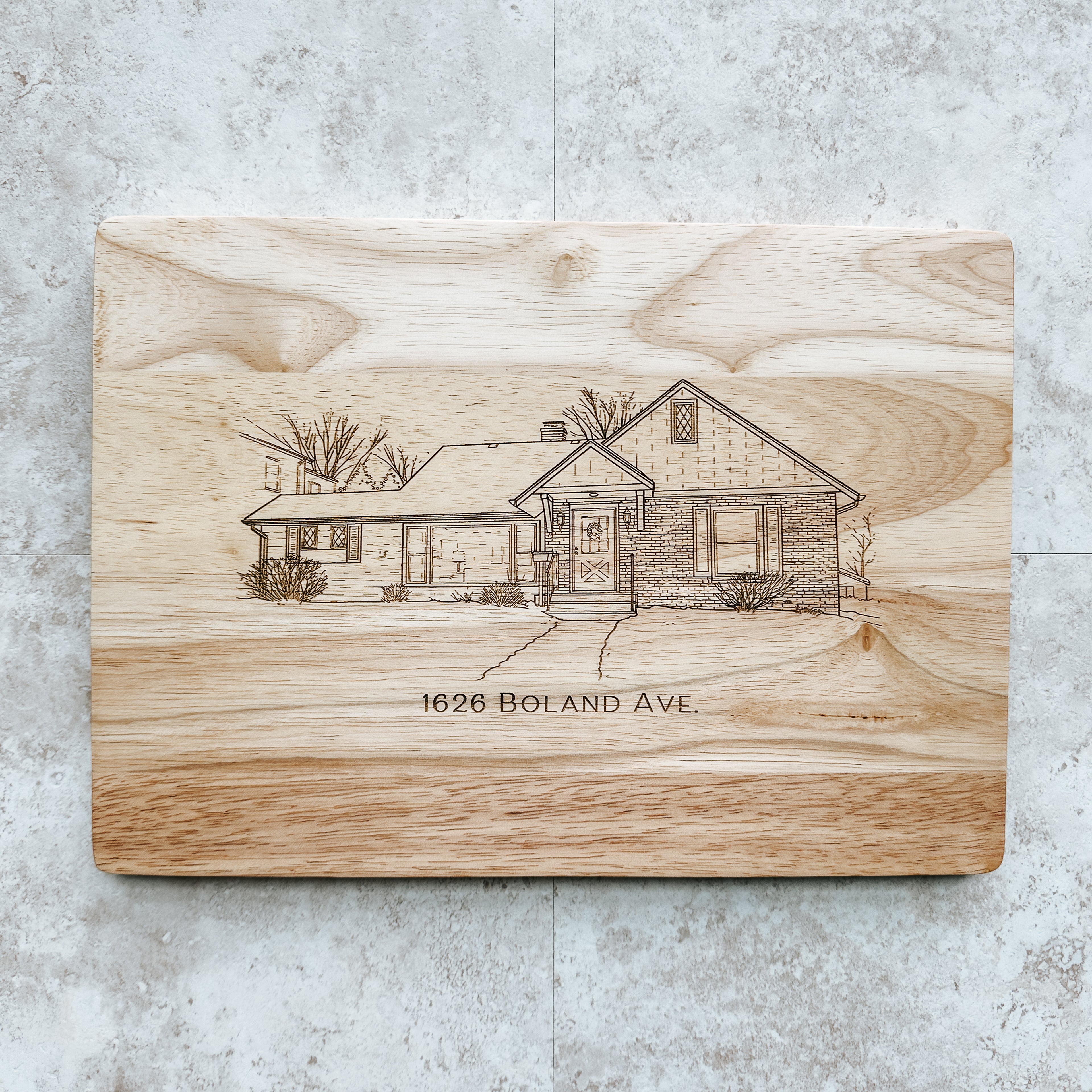 Personalized First Home Cutting Board – Custom House Engraved from Photo
