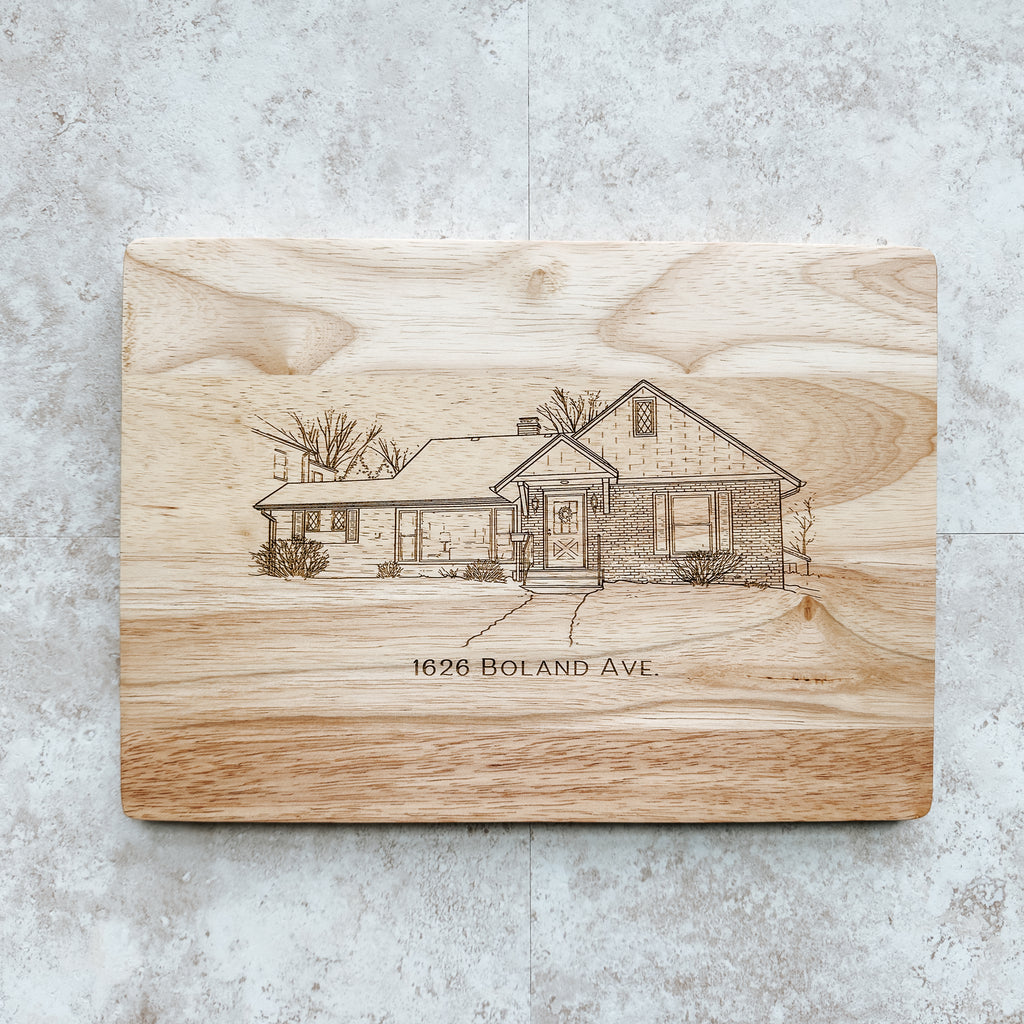 Personalized First Home Cutting Board – Custom House Engraved from Photo