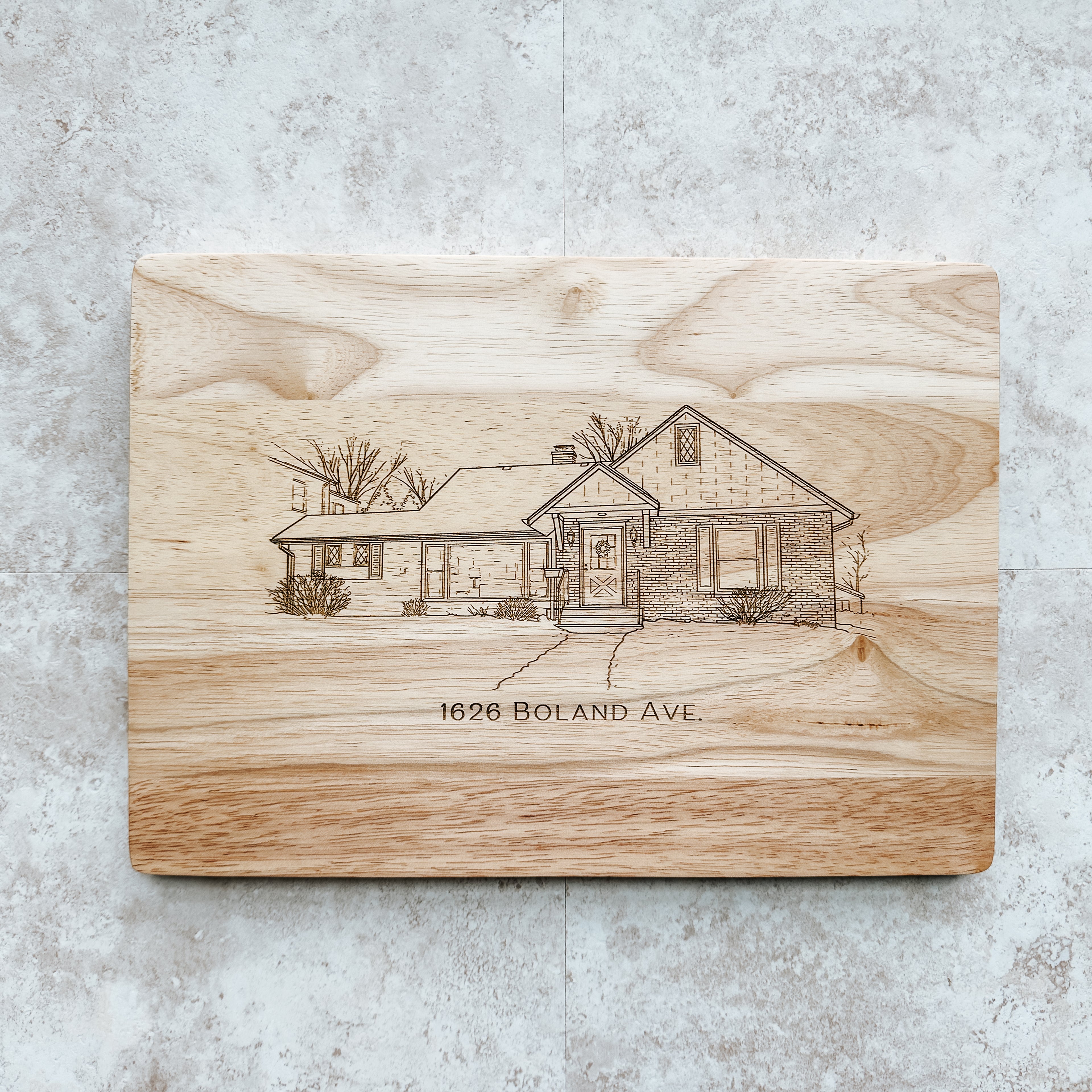 Personalized First Home Cutting Board – Custom House Engraved from Photo