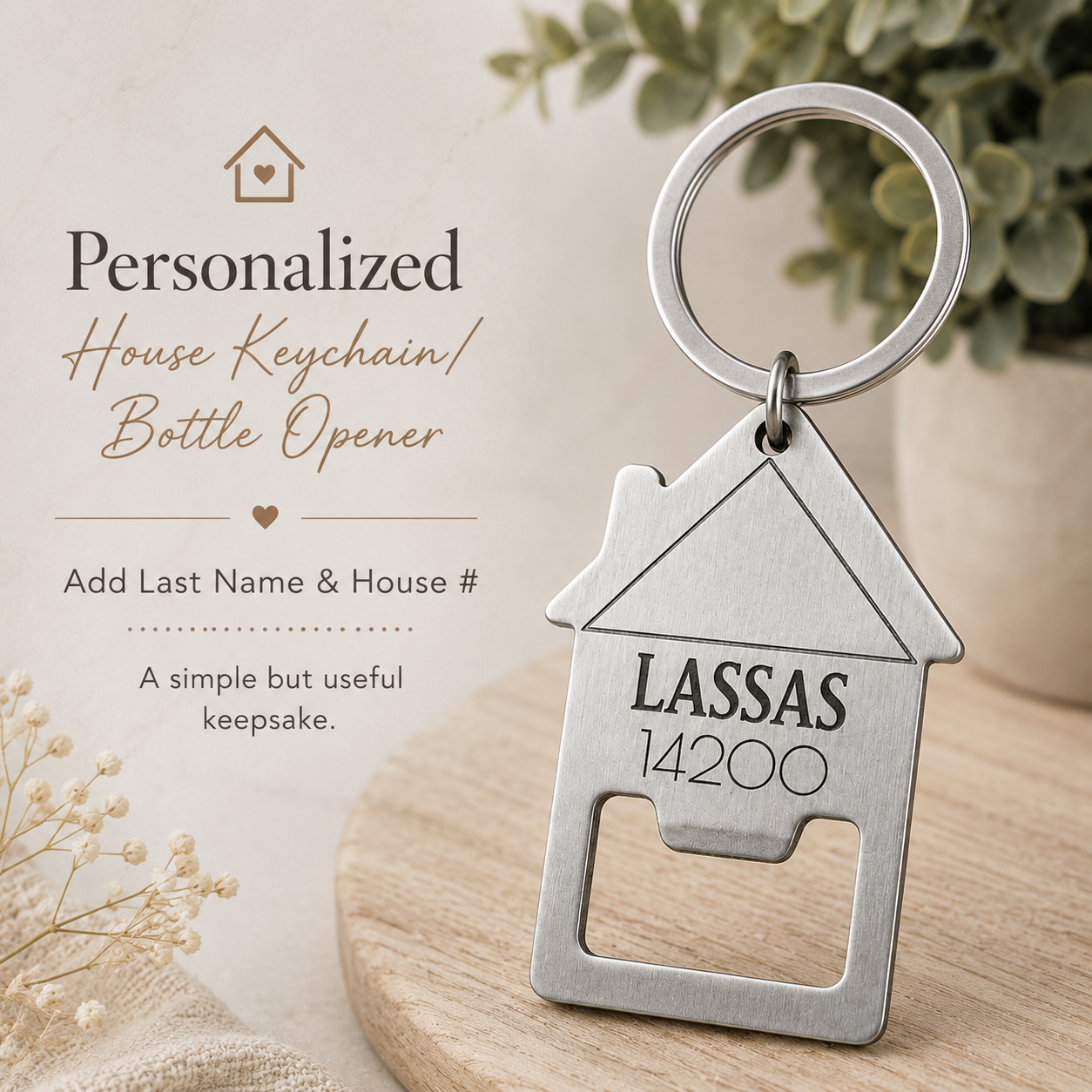 Custom House Keychain & Bottle Opener – Housewarming Gift