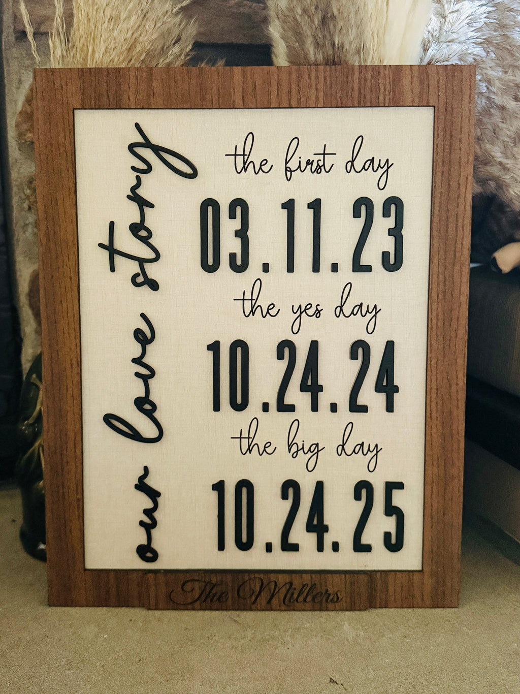 Our Love Story Sign – Personalized Wooden Anniversary & Wedding Gift | 3-Layer Laser Cut Wall Art