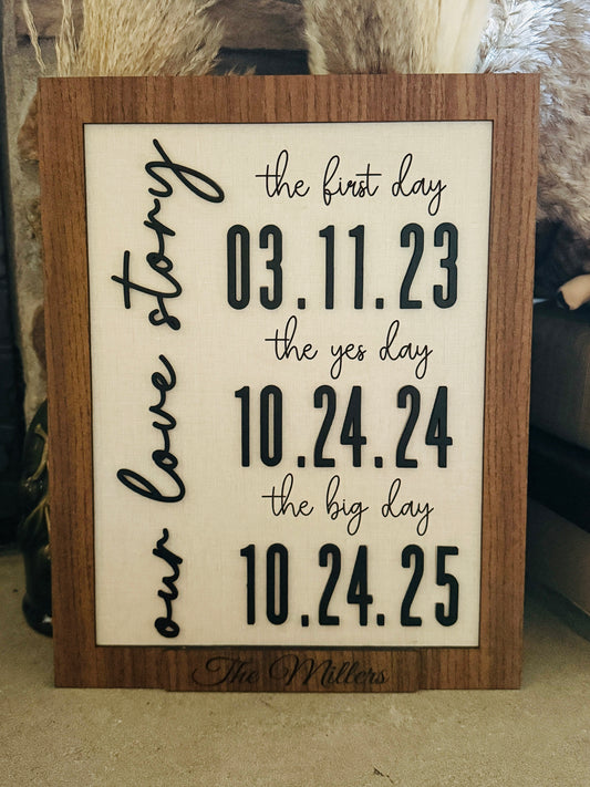Our Love Story Sign – Personalized Wooden Anniversary & Wedding Gift | 3-Layer Laser Cut Wall Art