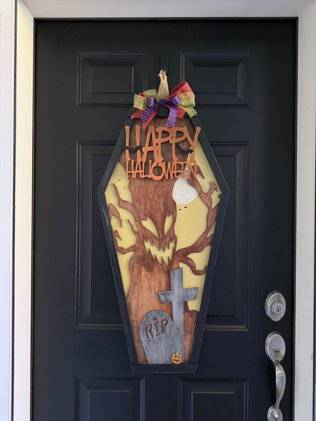 Handmade Layered Halloween Coffin Door Sign – 35" Tall Haunted Tree Design FREE SHIPPING