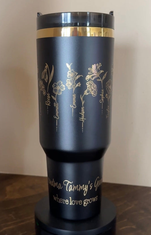 Grandma’s Garden Tumbler | Personalized Birth Flower Name Cup