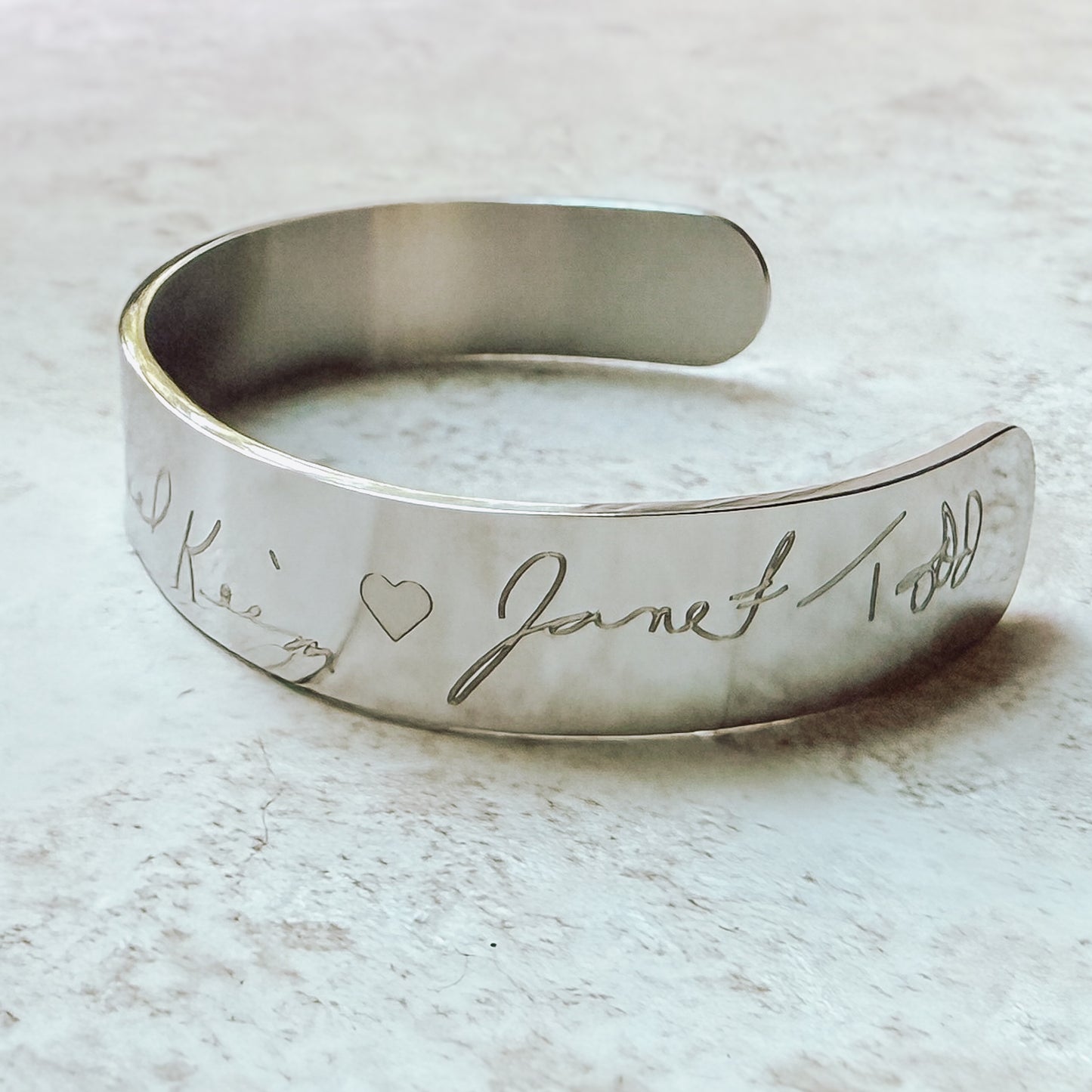 Engraved Handwriting Stainless Steel Cuff Bracelet – Custom Signature Keepsake