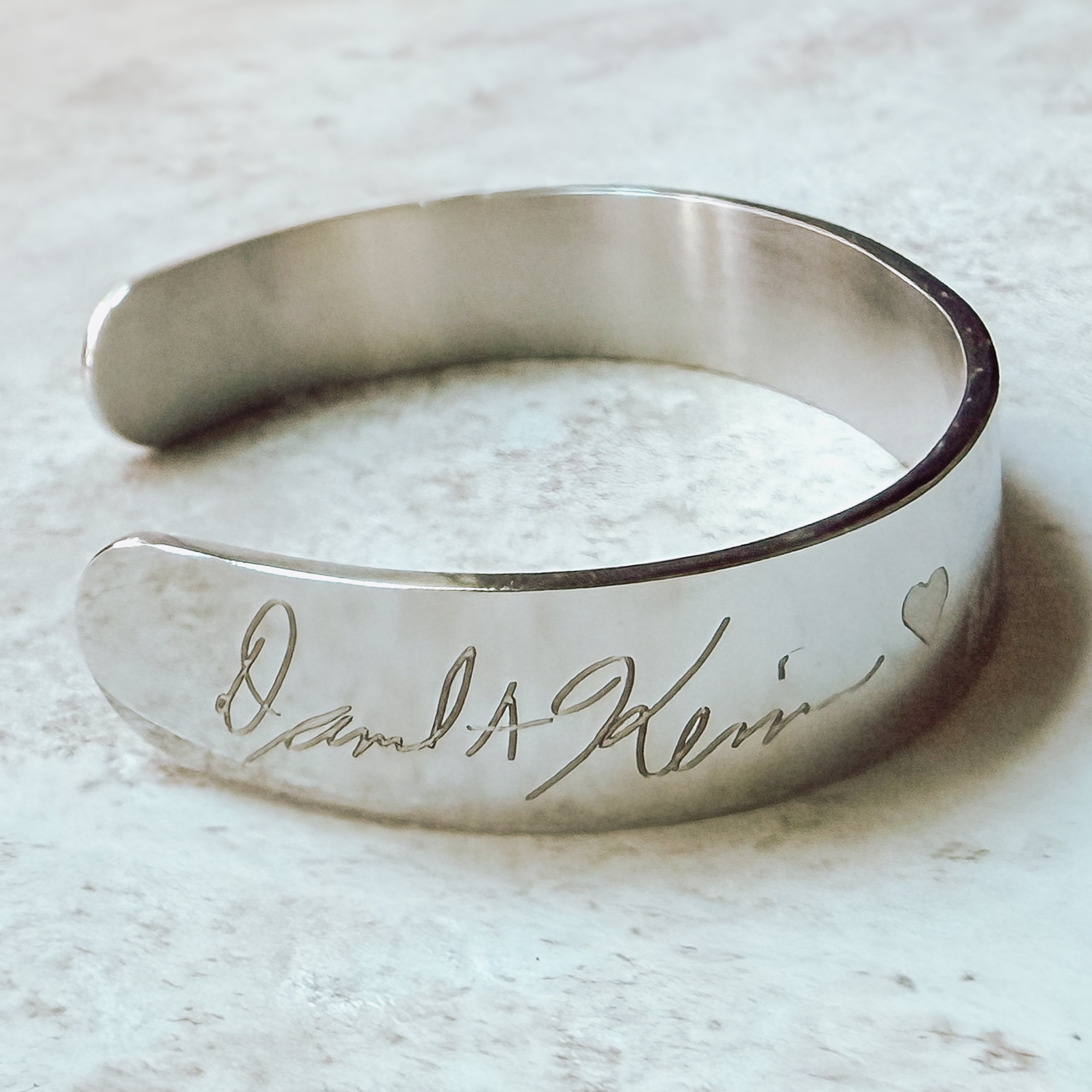 Engraved Handwriting Stainless Steel Cuff Bracelet – Custom Signature Keepsake