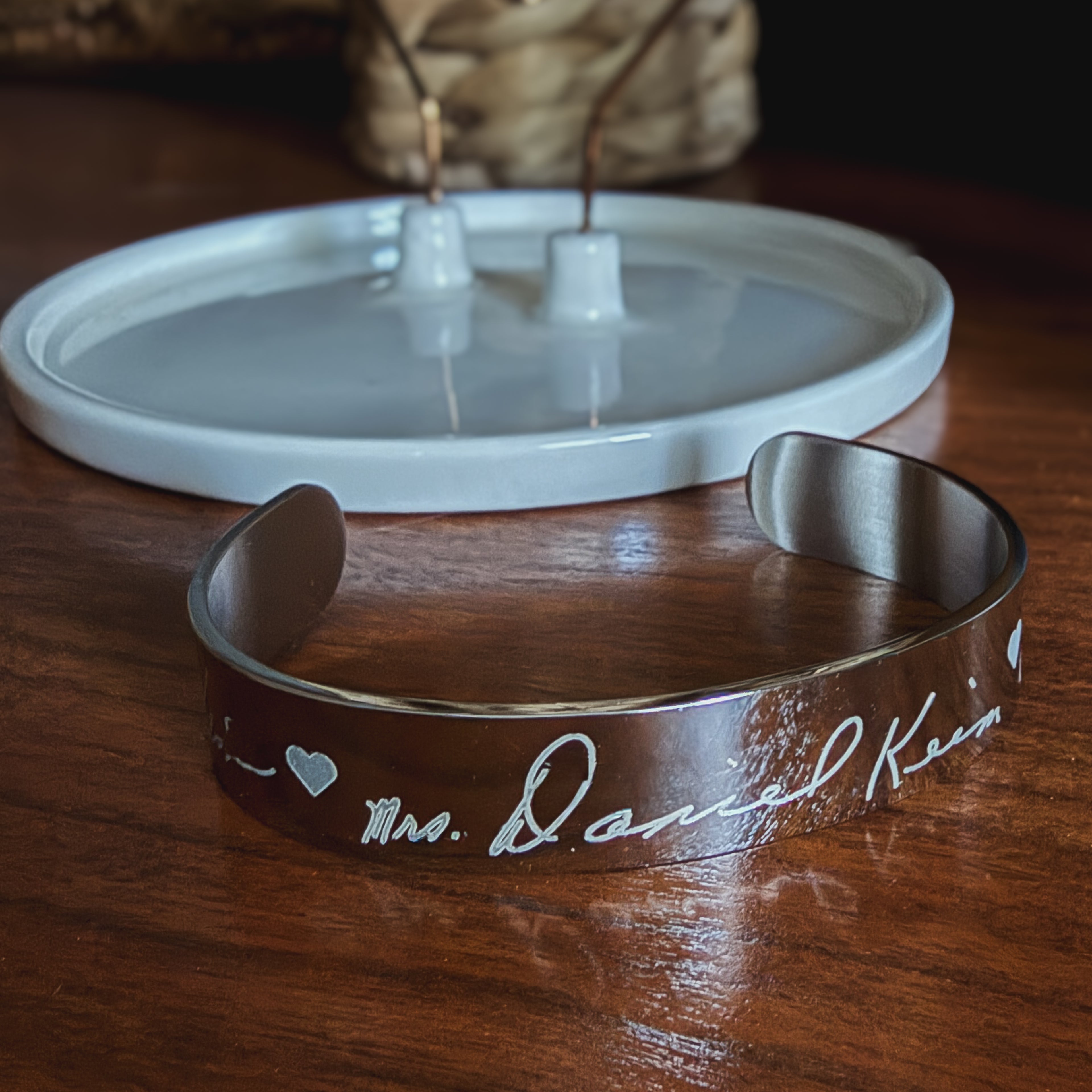 Engraved Handwriting Stainless Steel Cuff Bracelet – Custom Signature Keepsake