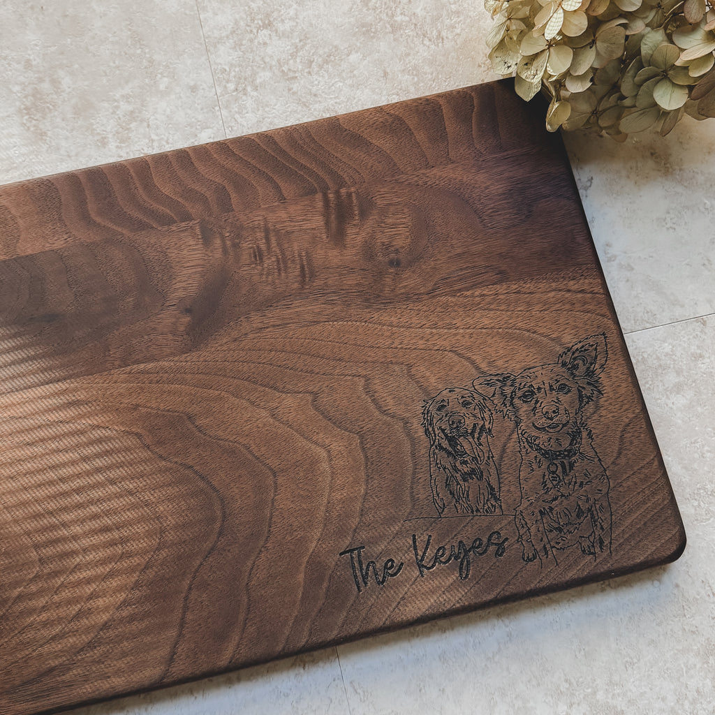 Personalized Dog Cutting Board with Custom Pet Portrait Engraving – Walnut Keepsake Gift