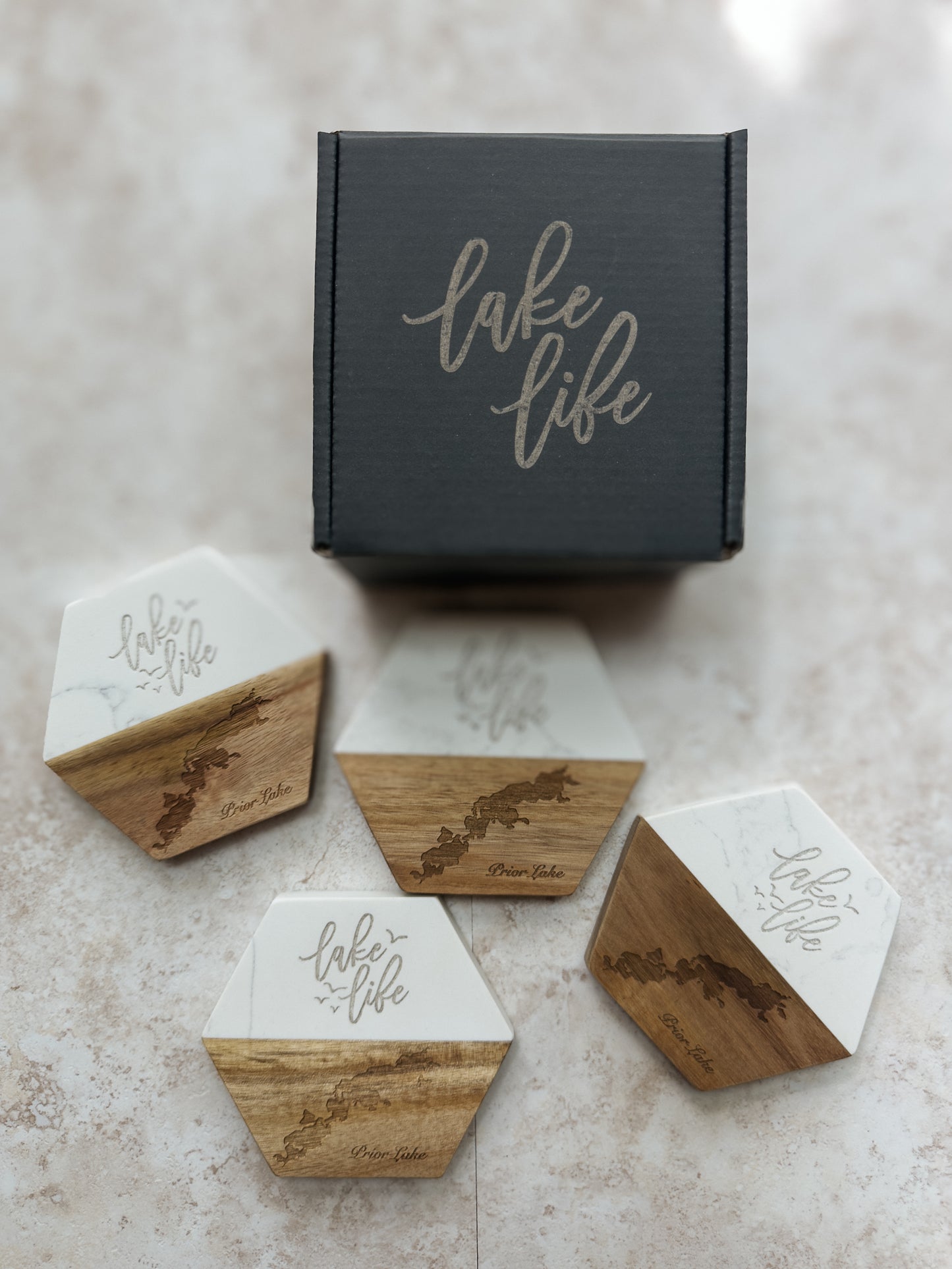 Personalized Lake Keepsake Coaster Set of 4