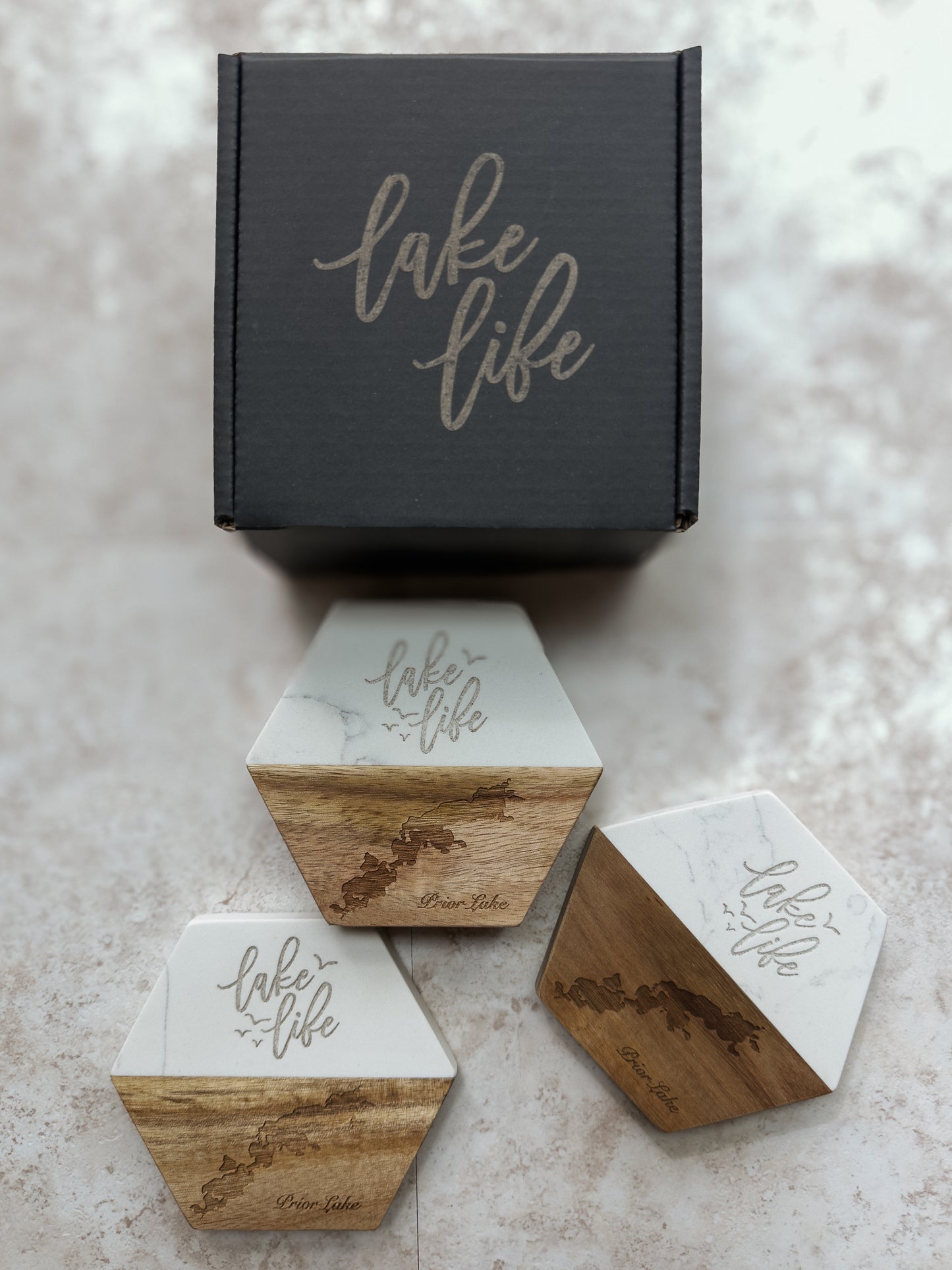 Personalized Lake Keepsake Coaster Set of 4