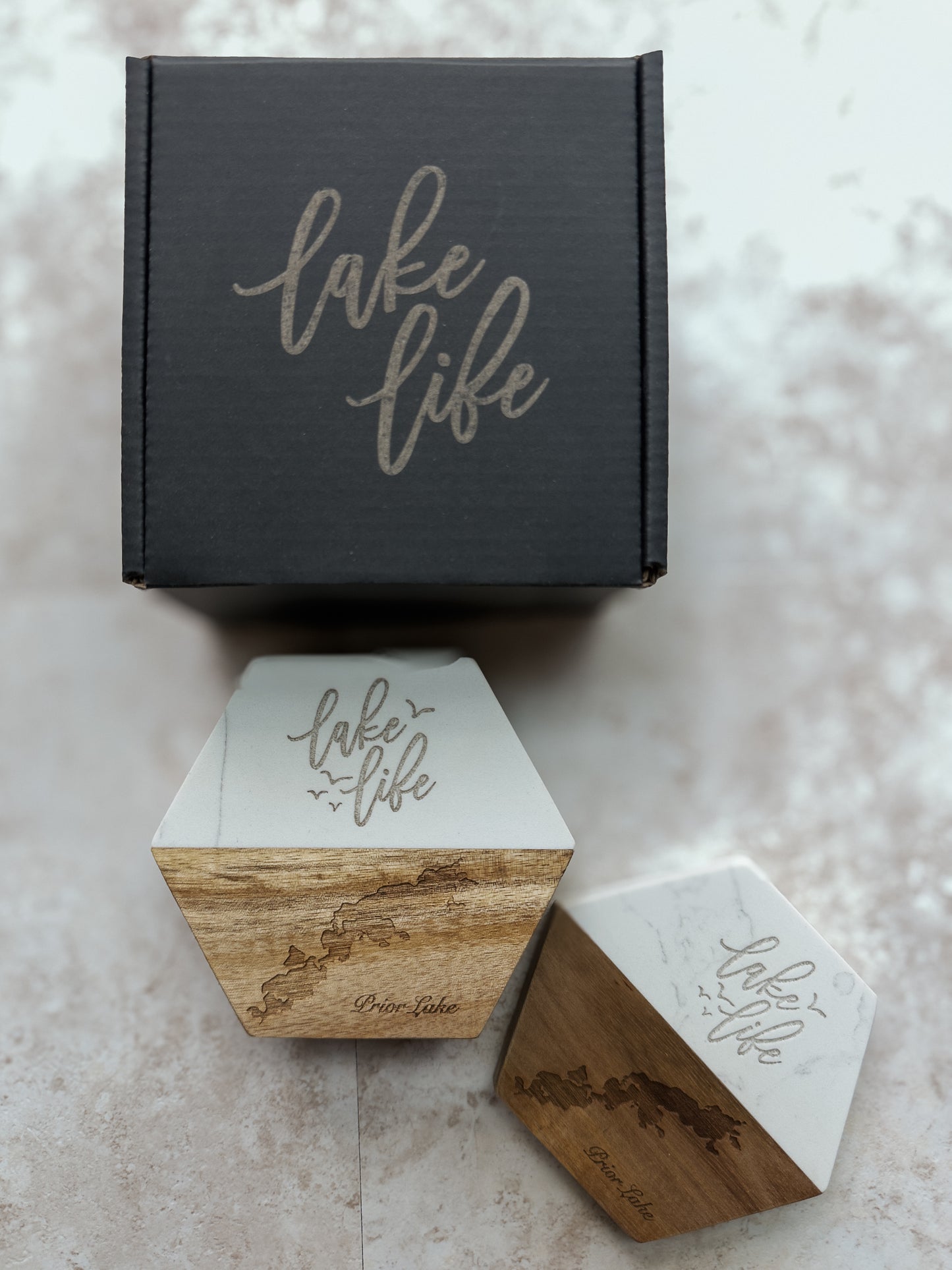 Personalized Lake Keepsake Coaster Set of 4