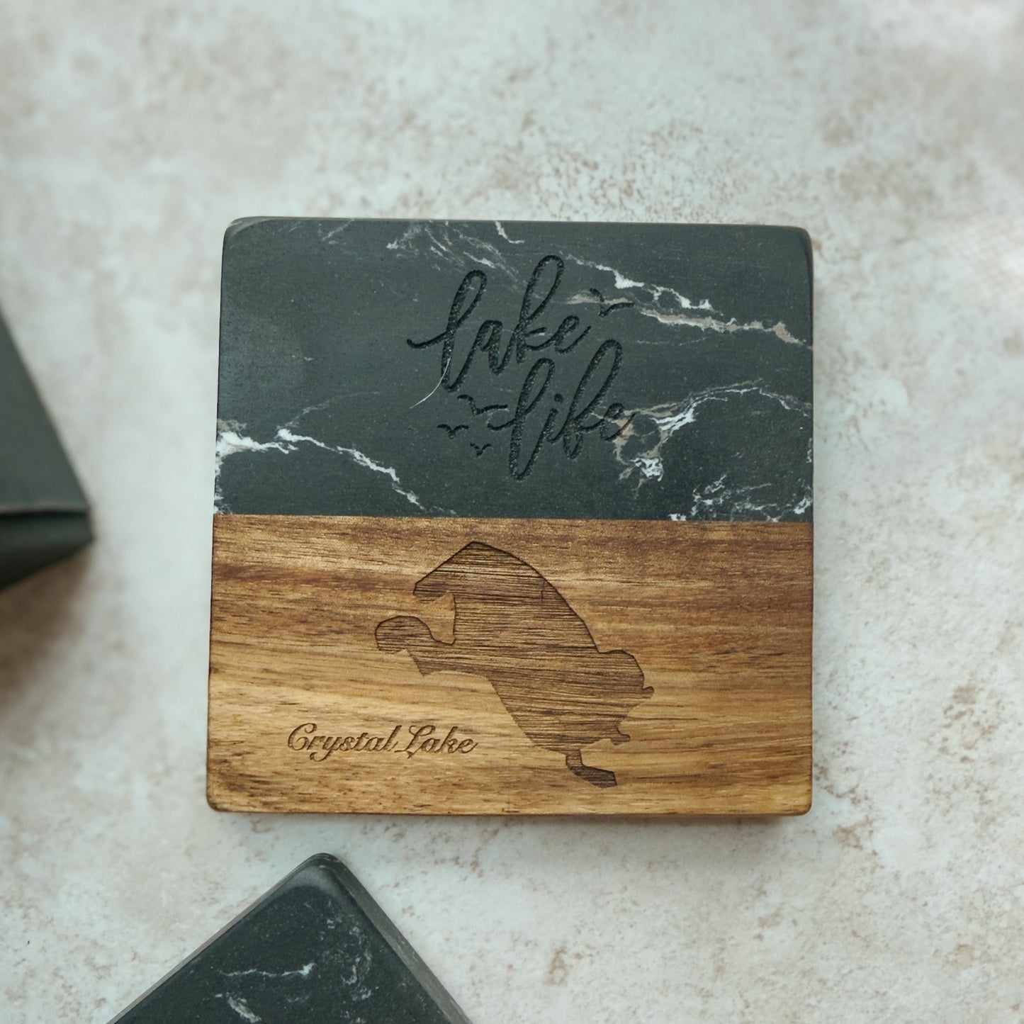 Personalized Lake Keepsake Coaster Set of 4