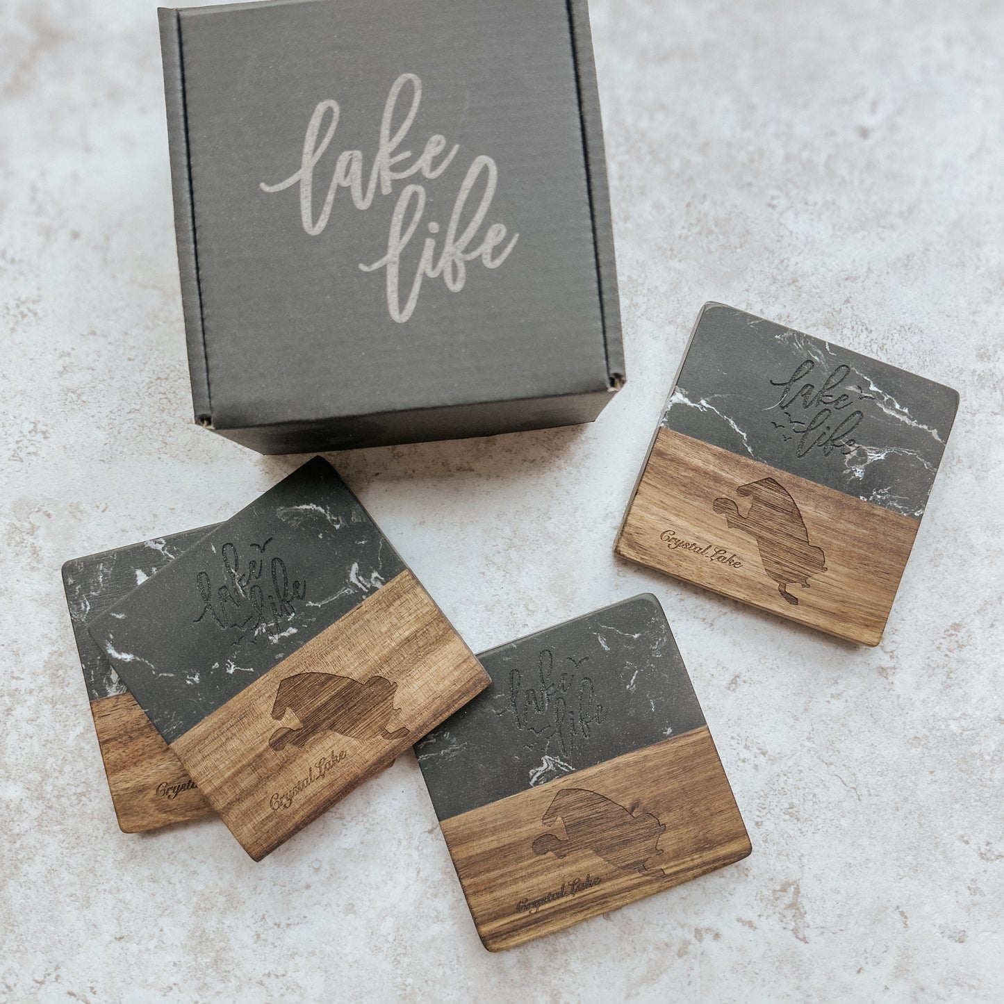 Personalized Lake Keepsake Coaster Set of 4