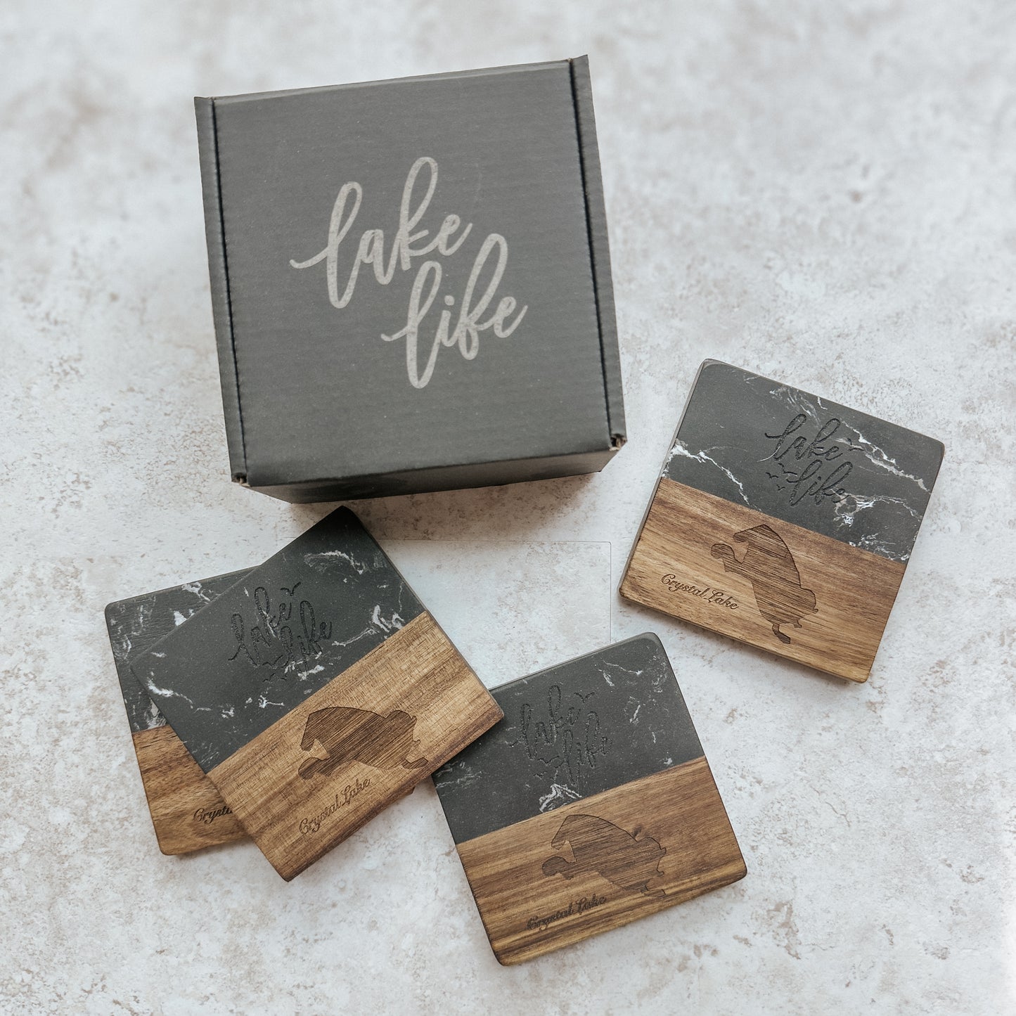 Personalized Lake Keepsake Coaster Set of 4