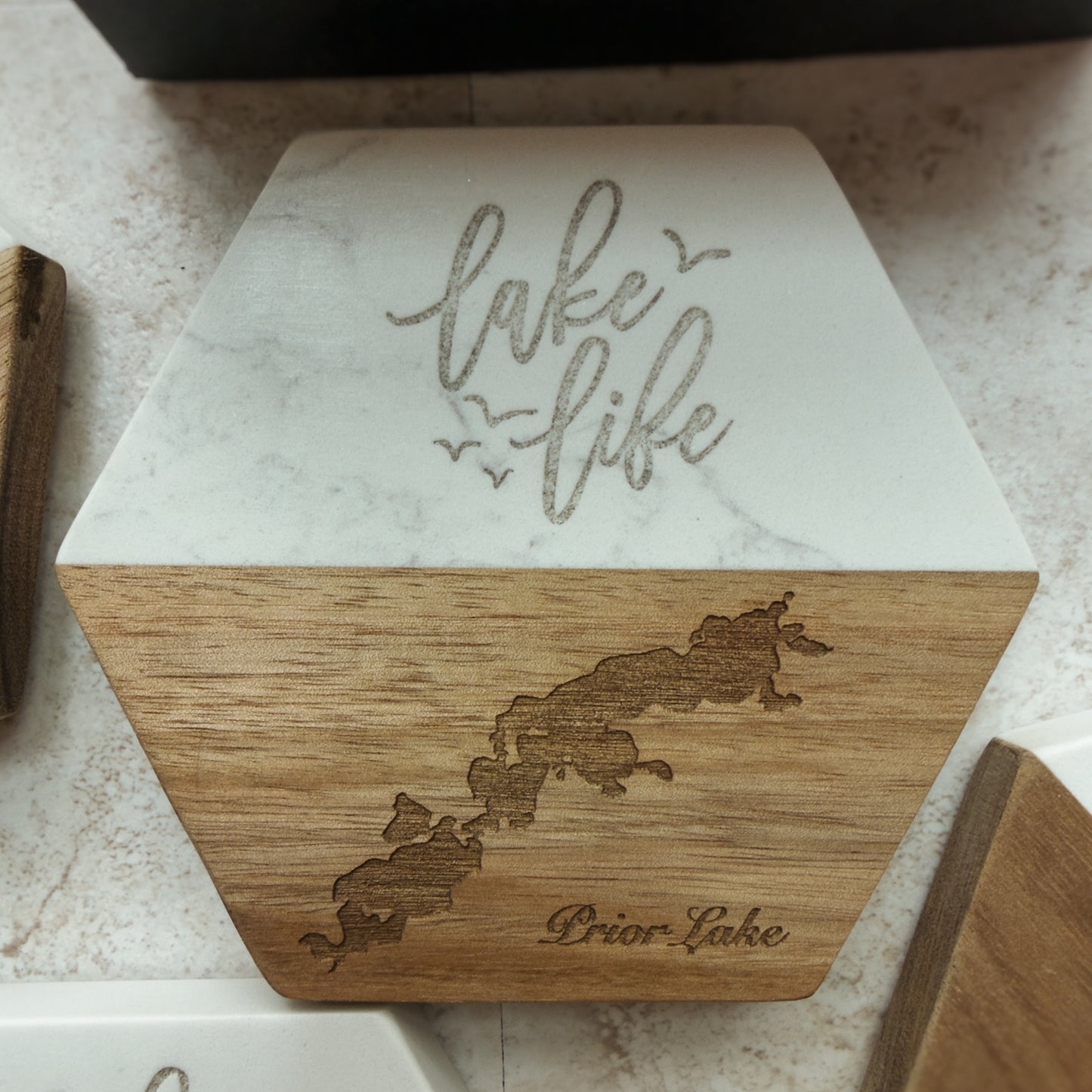 Personalized Lake Keepsake Coaster Set of 4