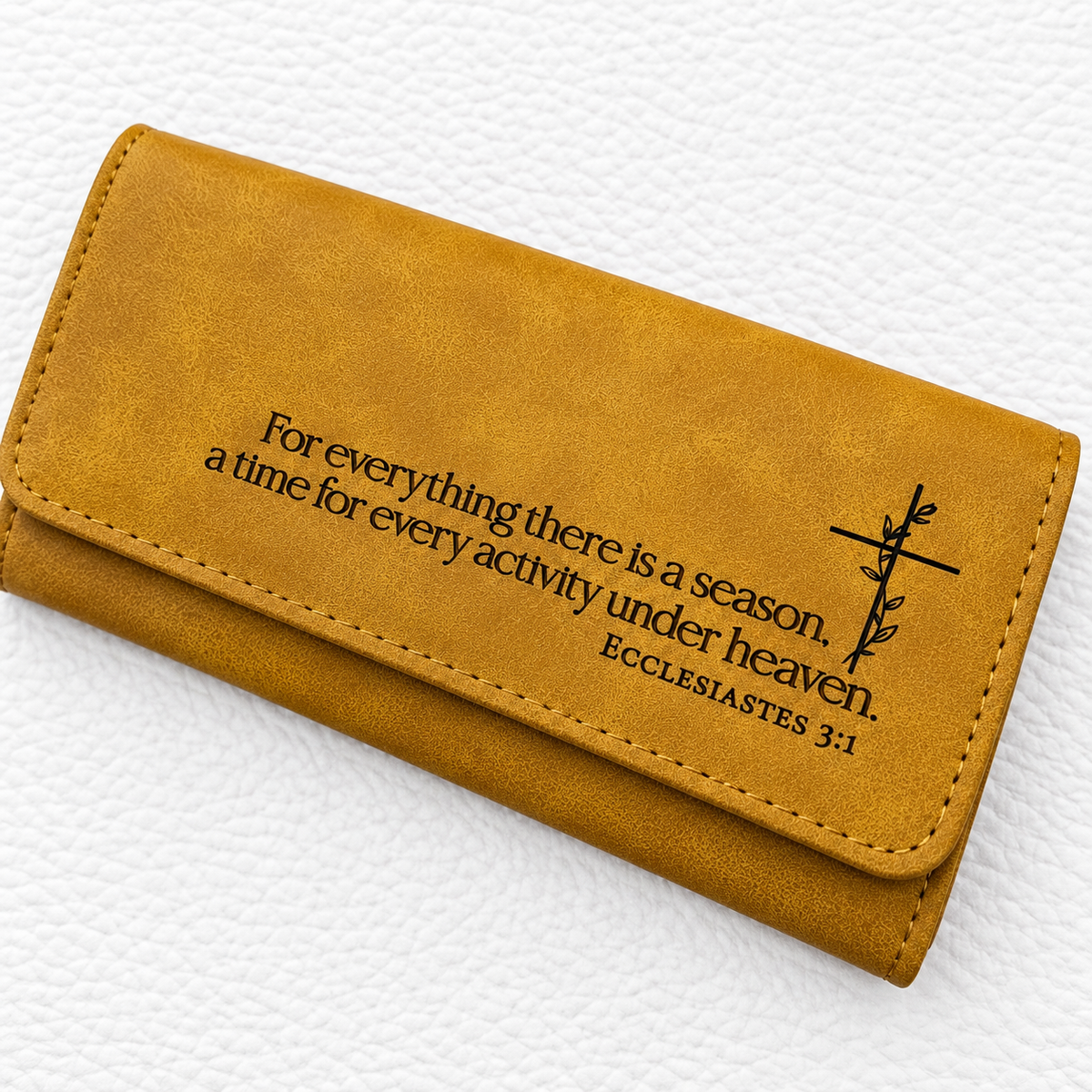 Personalized Leatherette Faith Wallet with Floral Cross Design