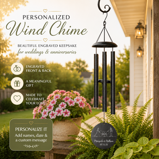 Personalized Engraved Wind Chime | Wedding or Anniversary Gift for Couples