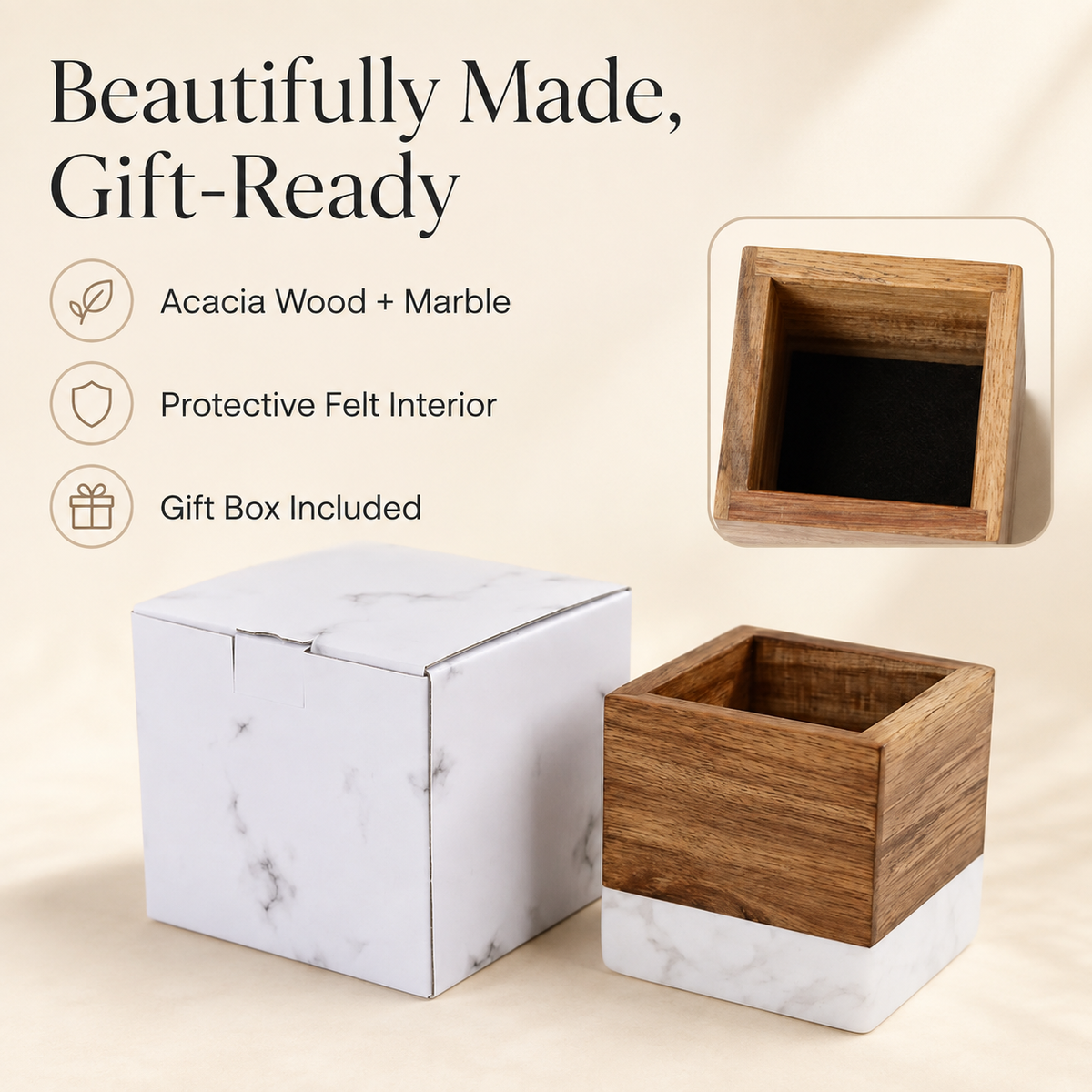 Personalized Floral Initial Pencil Holder | Marble & Wood